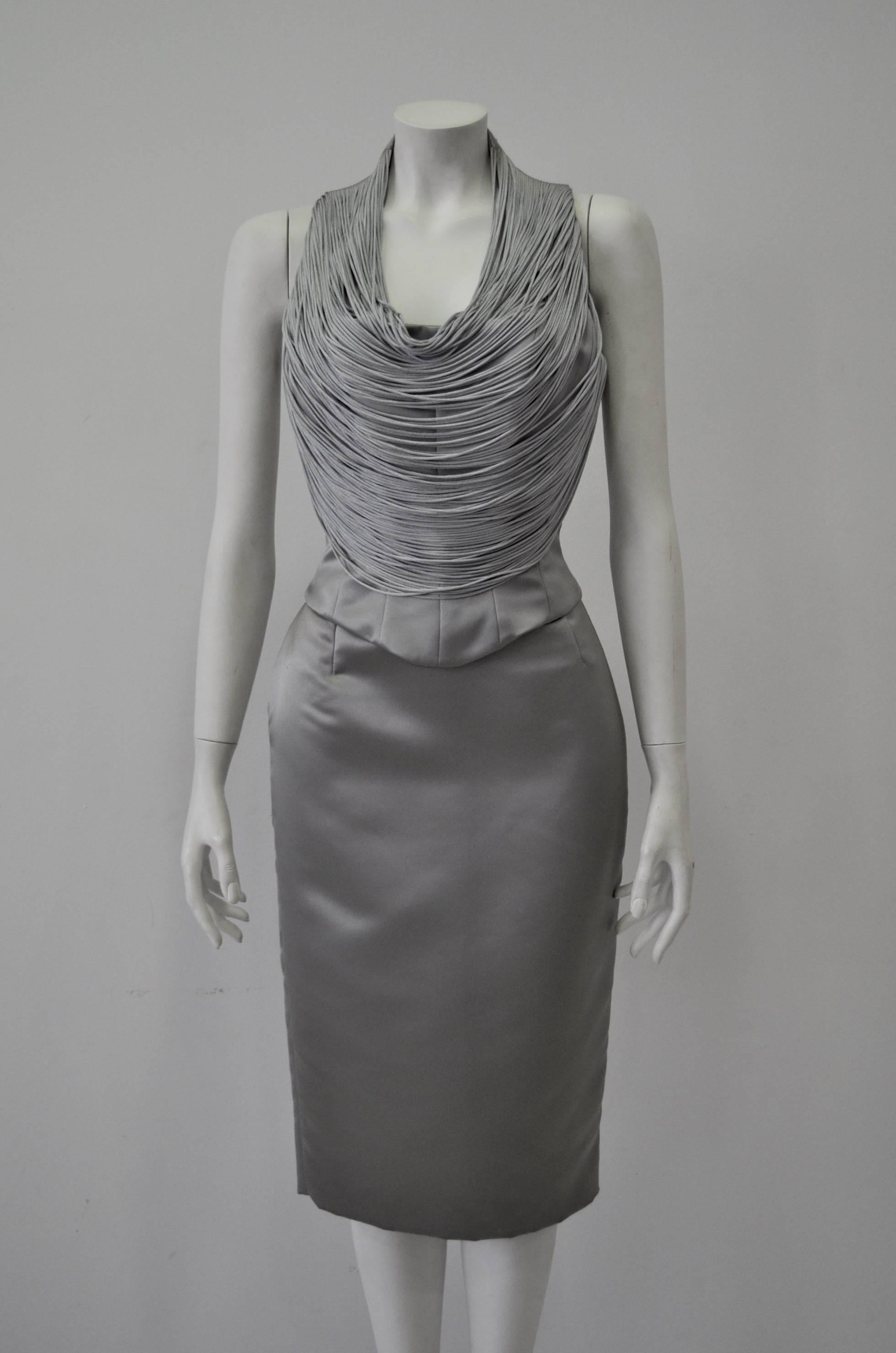 Gray Gorgeous Angelo Mozzillo Multistrand Chord Bodice Skirt Suit For Sale