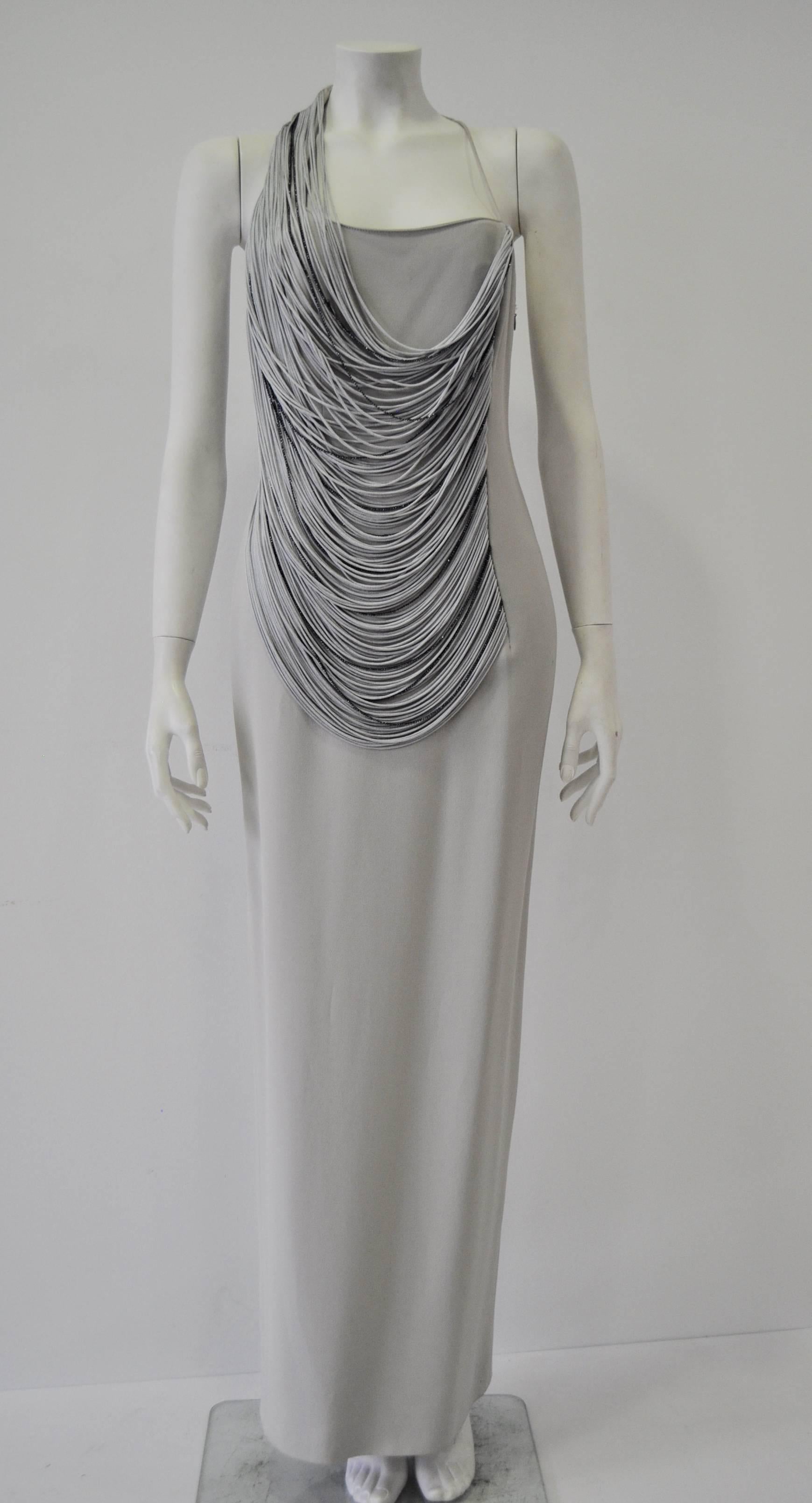 Gray Luxurious Angelo Mozzillo Multistrand Chord Maxi Dress For Sale
