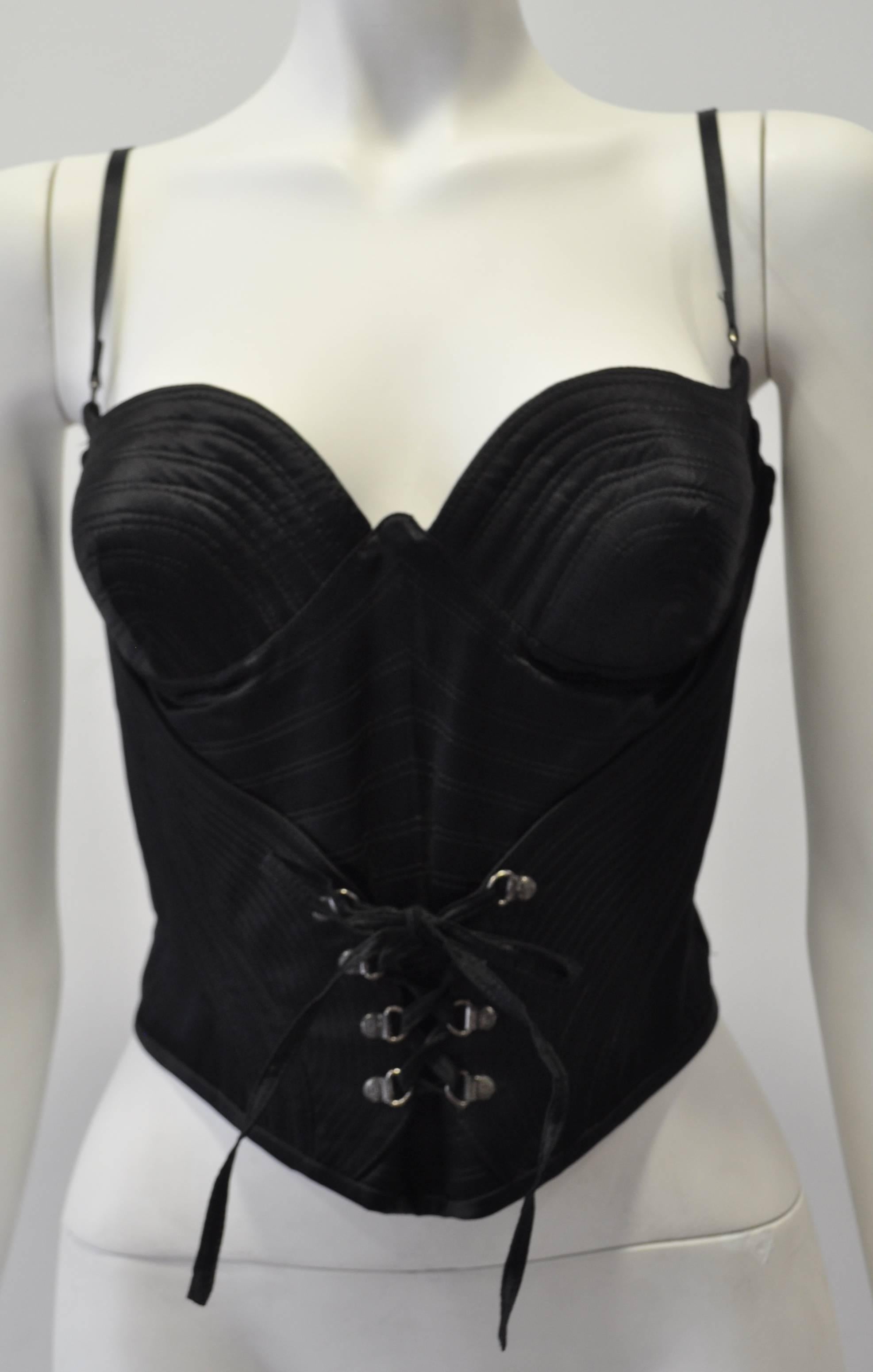Iconic Gianni Versace Couture Boned Lace-Up Front and Back Silk Bustier Featuring Greek Key 
