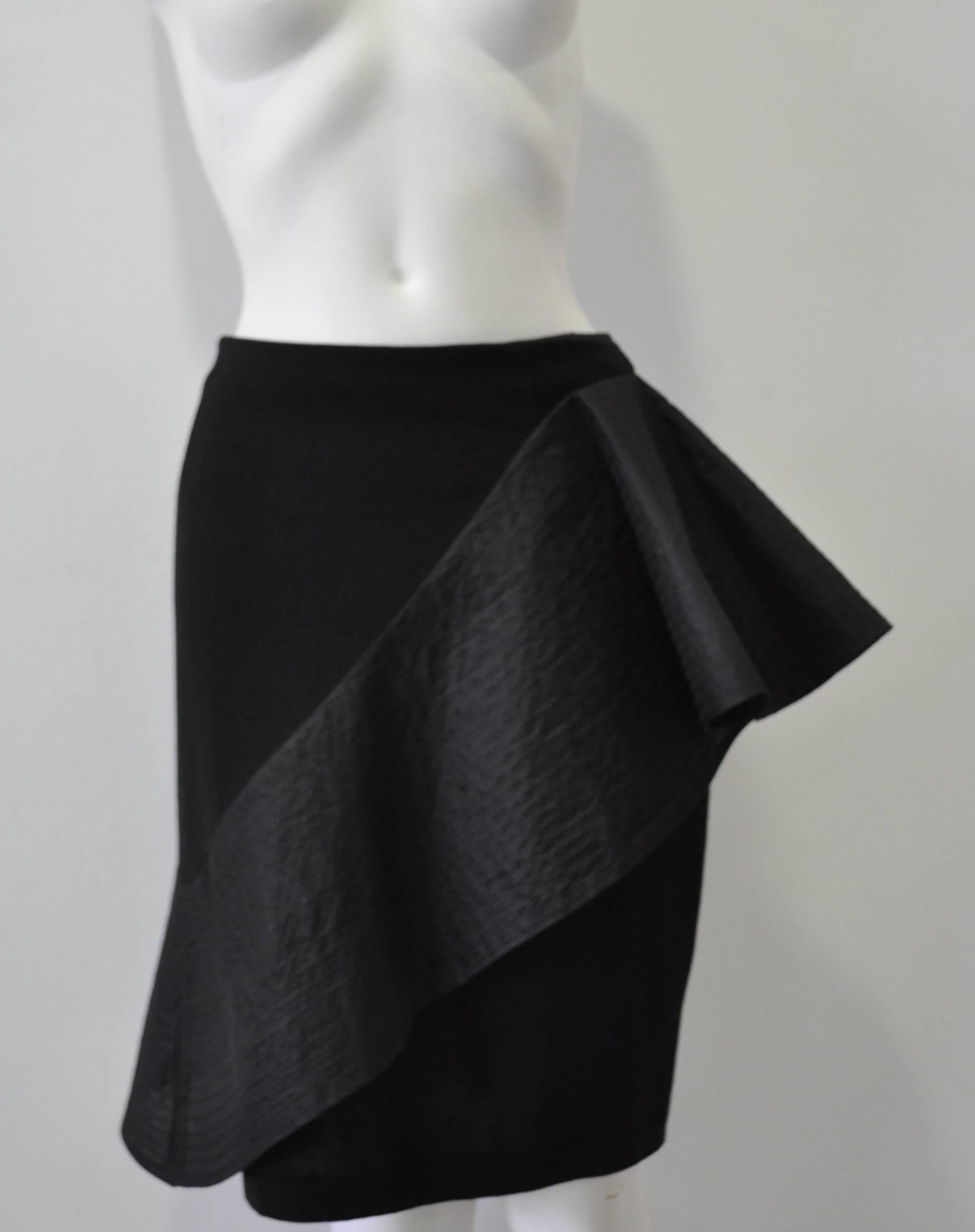 Black Inspired Gianfranco Ferre Origami Asymmetric Ruffle Peplum Pencil Skirt For Sale