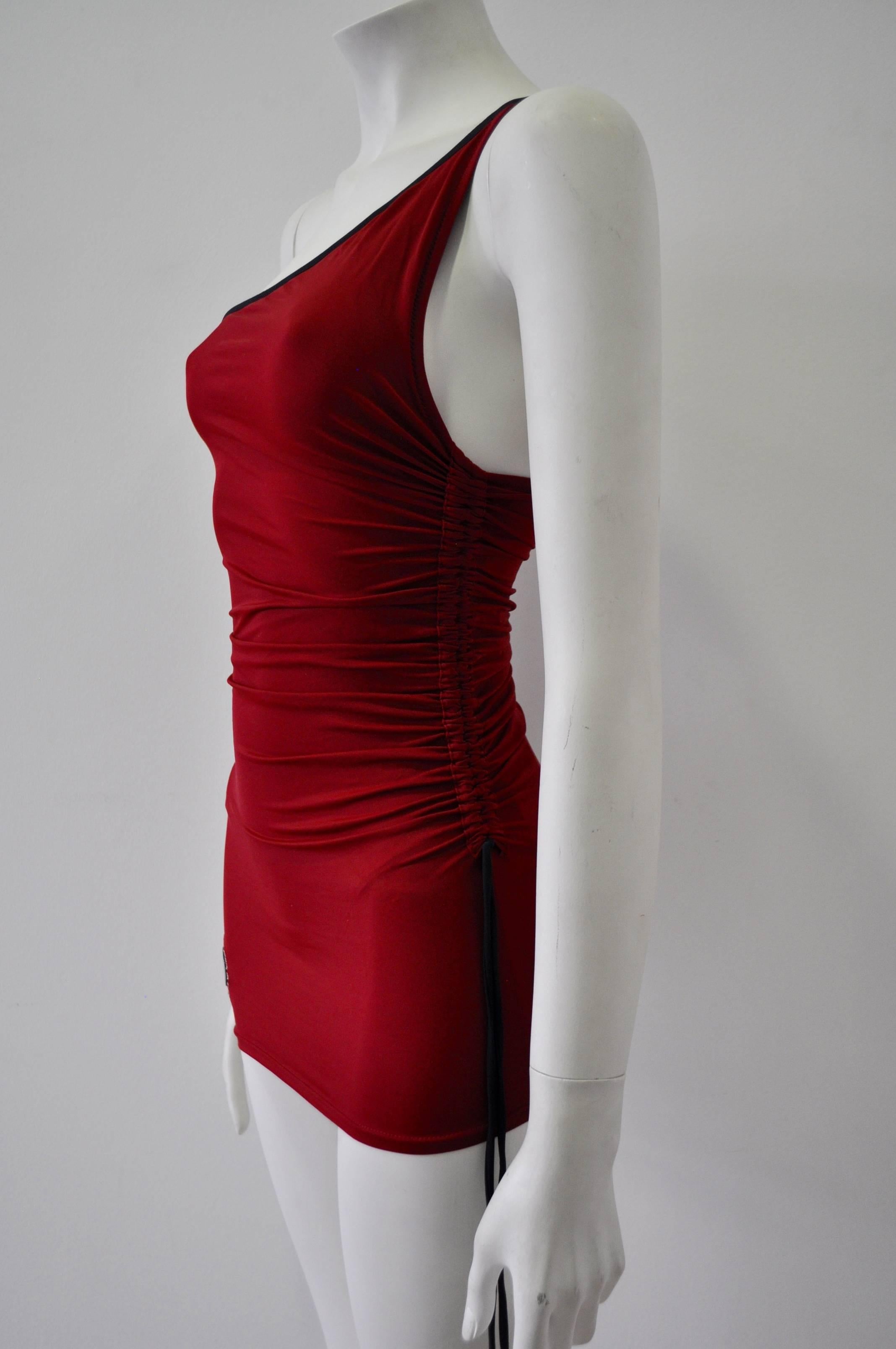 Gianfranco Ferre Deep Red Swimsuit with Regal Emblem Detail For Sale 1