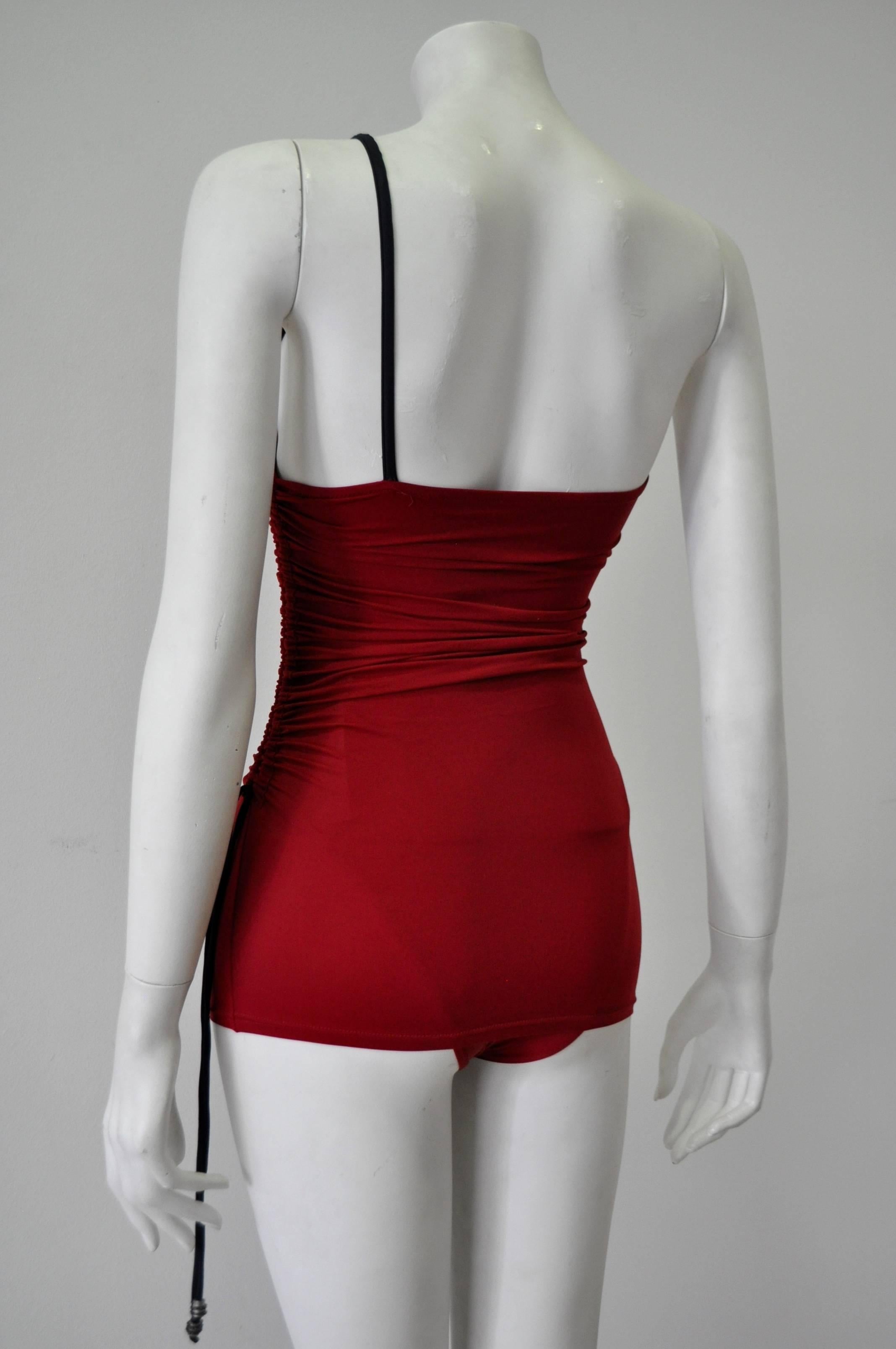 Gianfranco Ferre Deep Red Swimsuit with Regal Emblem Detail For Sale 2