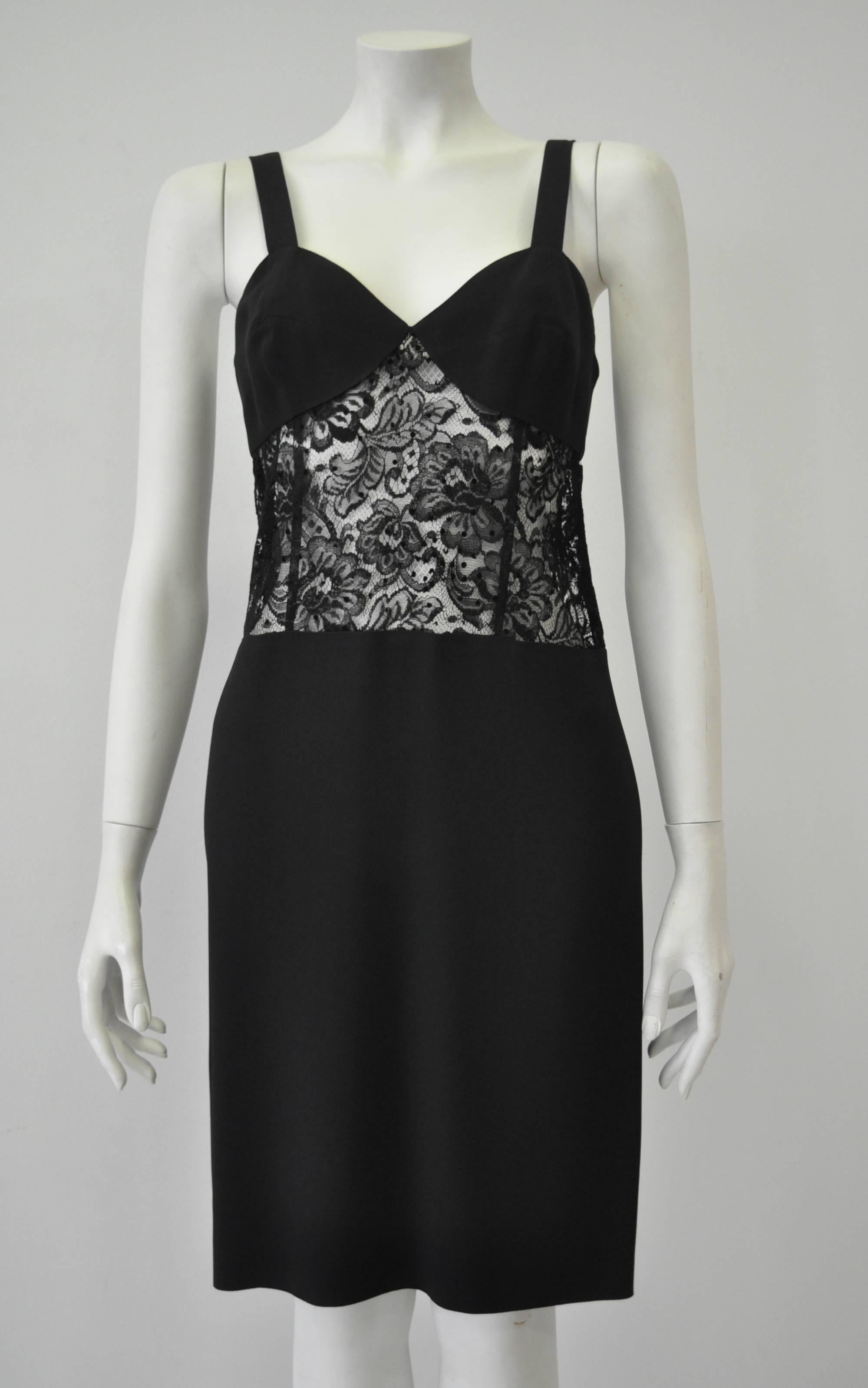 Black Elegant Sonia Rykiel Lace Panel Midriff Shift Dress For Sale