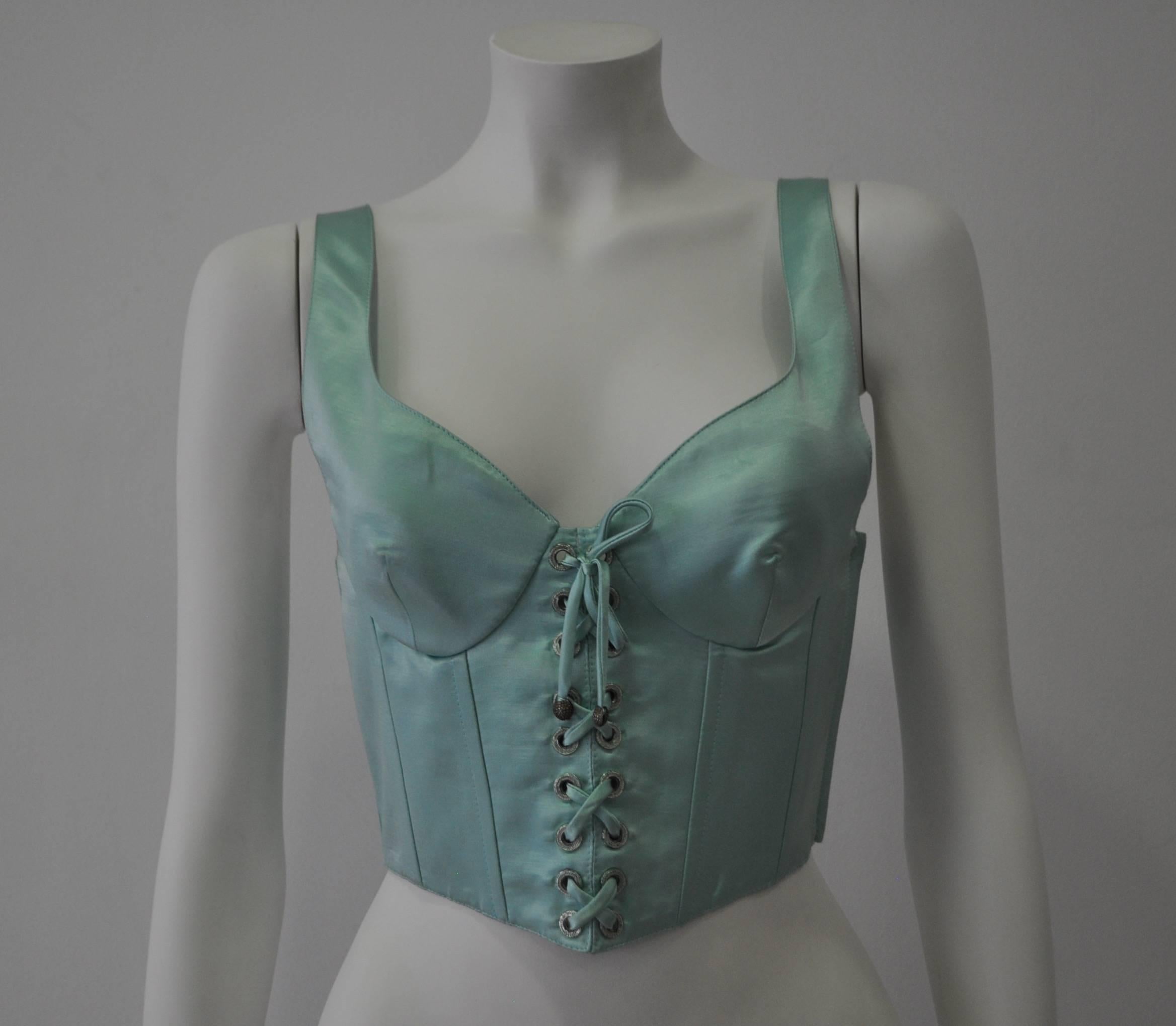 Iconic Gianni Versace Istante Rare Composition Linen and Silk Mint Green Bustier