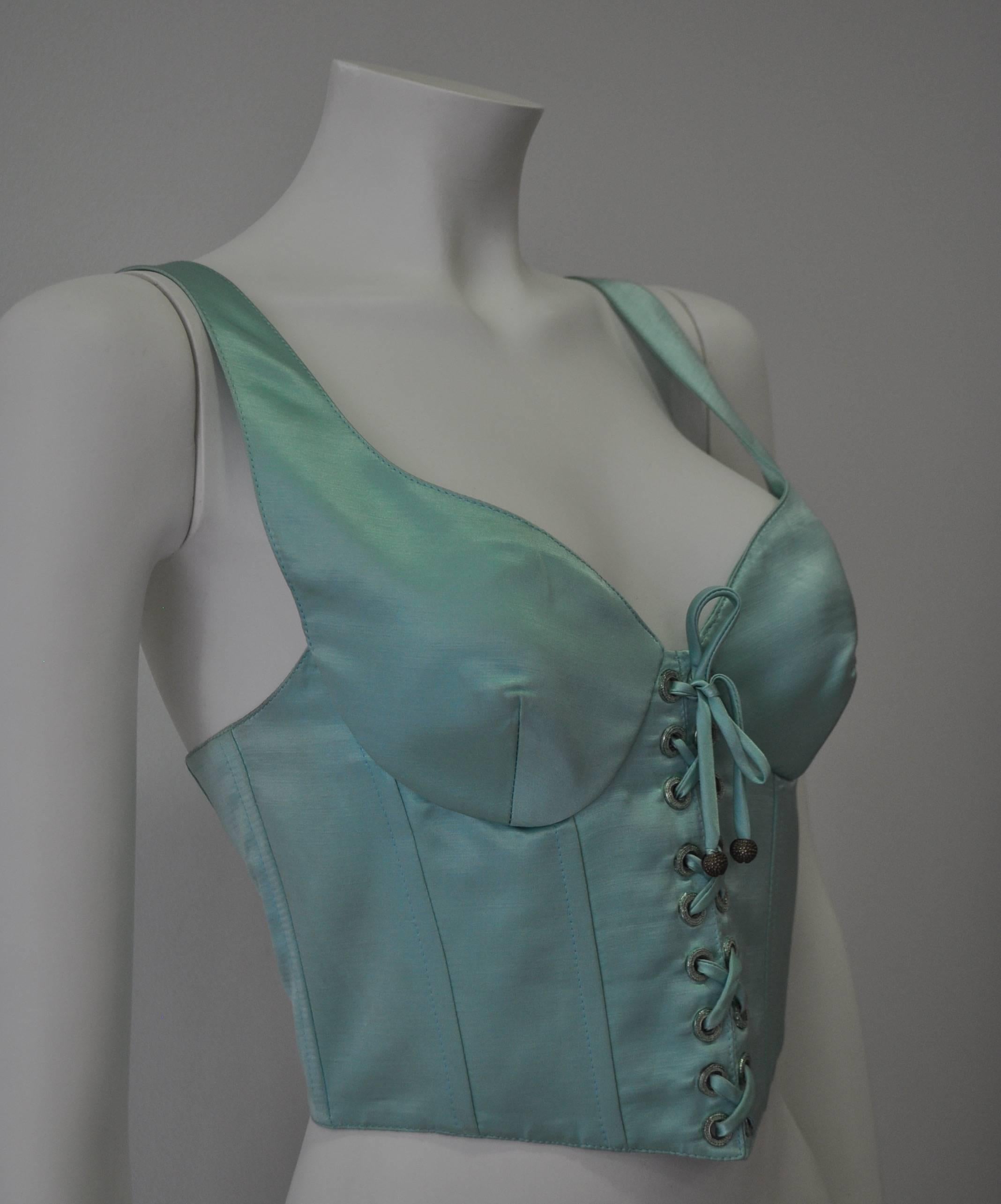 Iconic Gianni Versace Istante Mint Green Bustier In New Condition In Athens, Agia Paraskevi