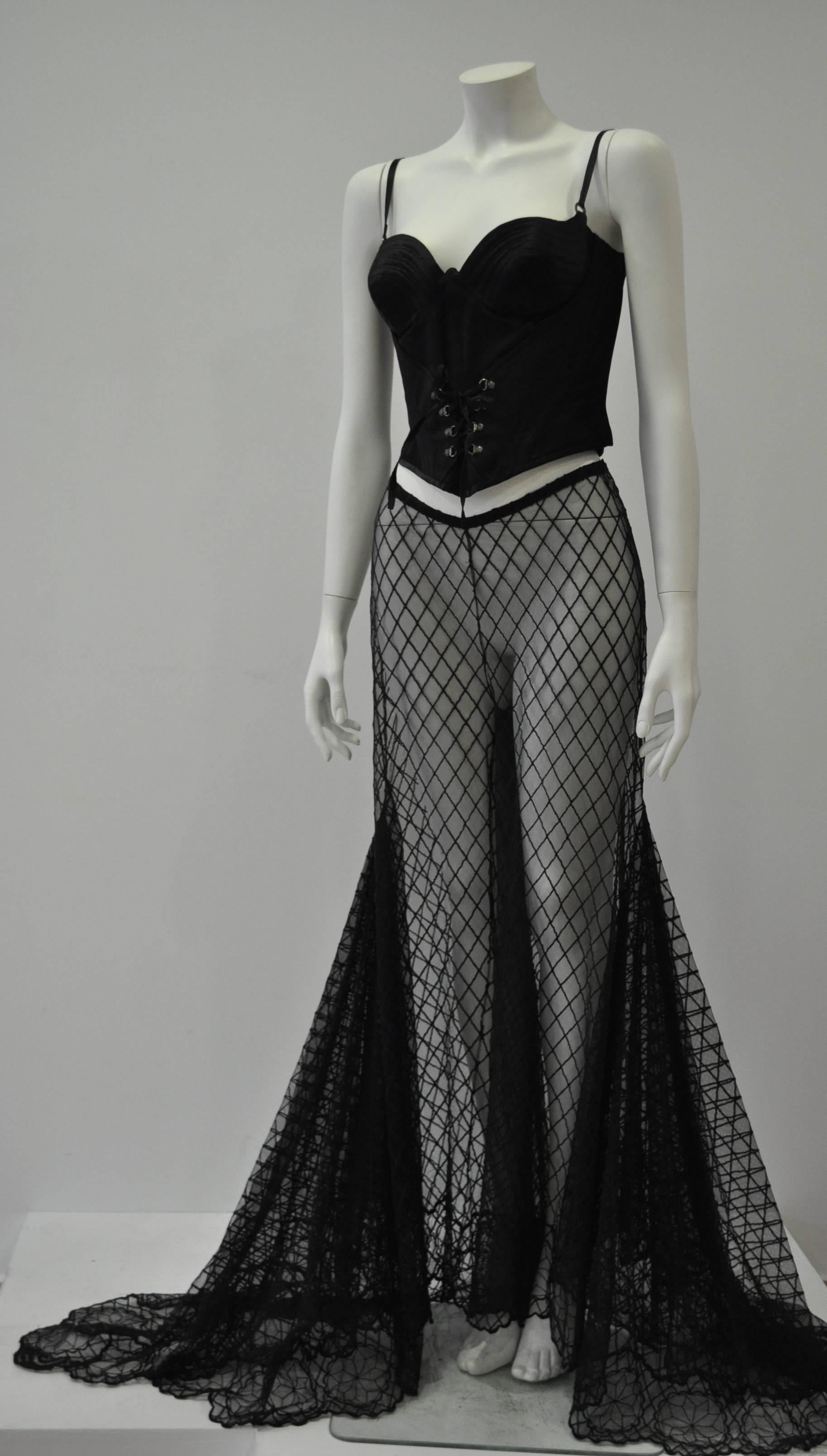 Dramatic and Stunning Gianni Versace Couture Sheer Silk Tulle Lace Maxi Palazzo Pants, Important Fall 1993