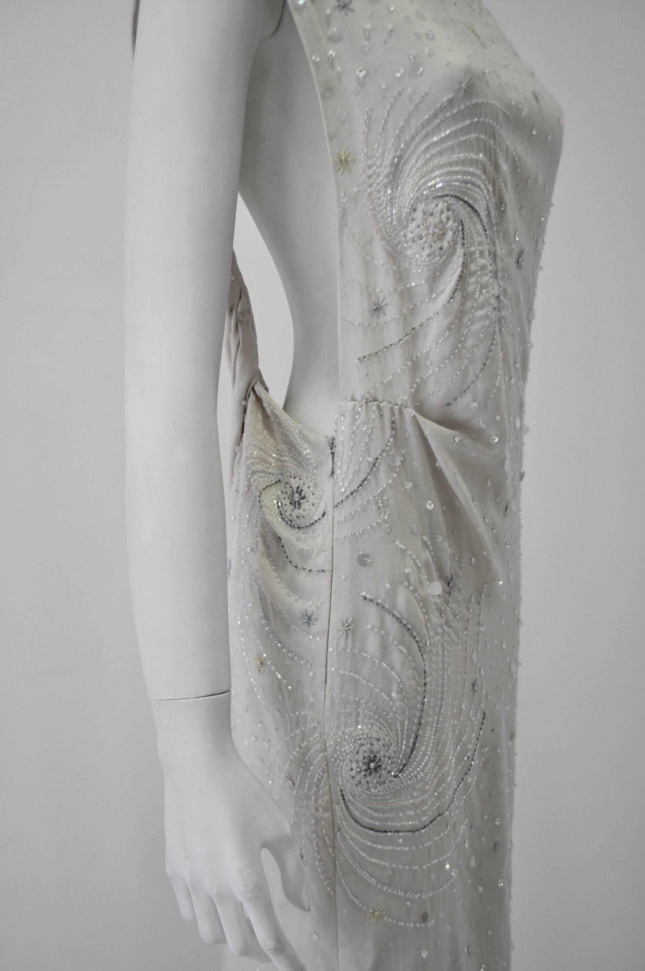 Gray Uber Important Gianni Versace Couture Hand-Beaded Creme Wool Maxi Dress For Sale