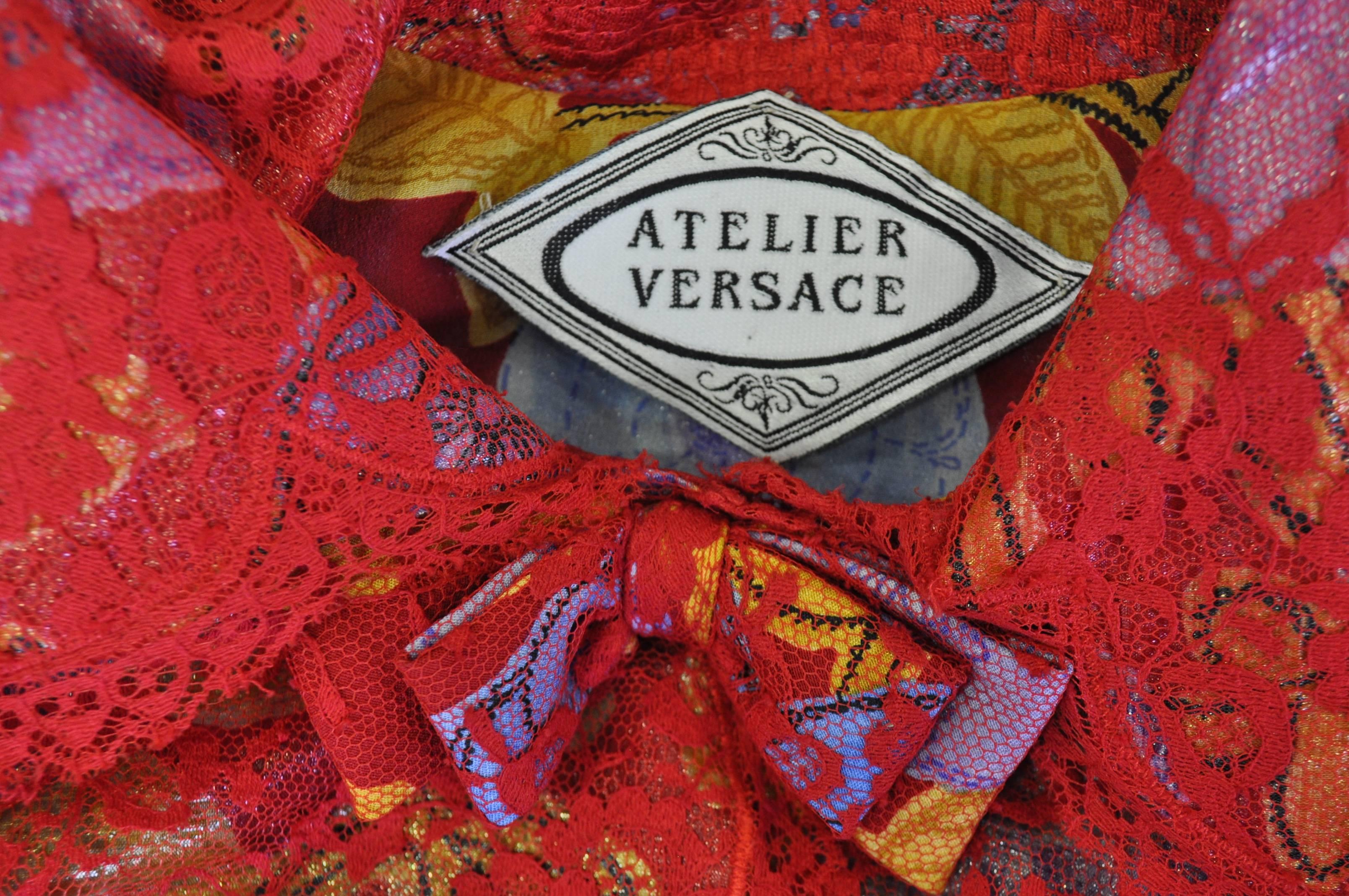 Women's Rare Feminine and Bold Atelier Versace Red Lace Floral Print Bolero 