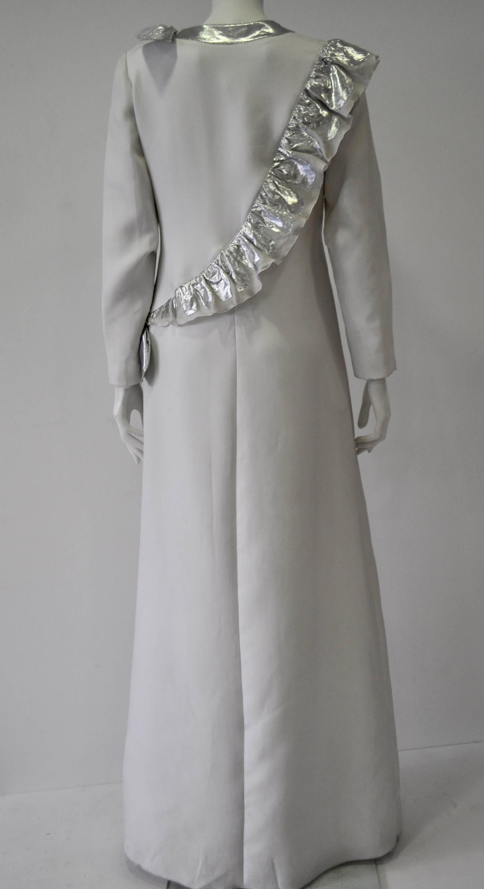 Gray Museum Quality Courreges Metallic Ruffle Sash Evening Gown For Sale