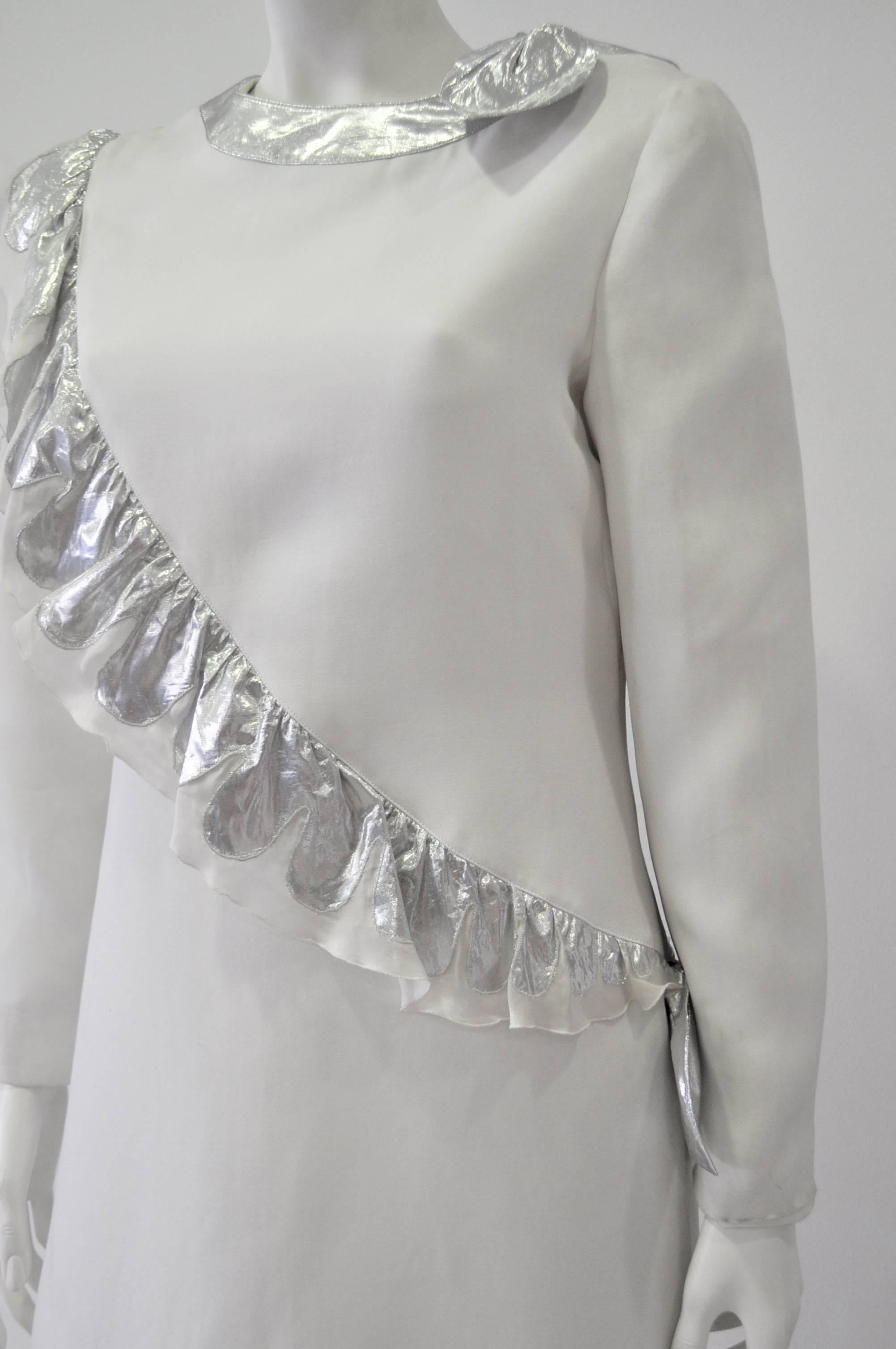Women's Museum Quality Courreges Metallic Ruffle Sash Evening Gown For Sale