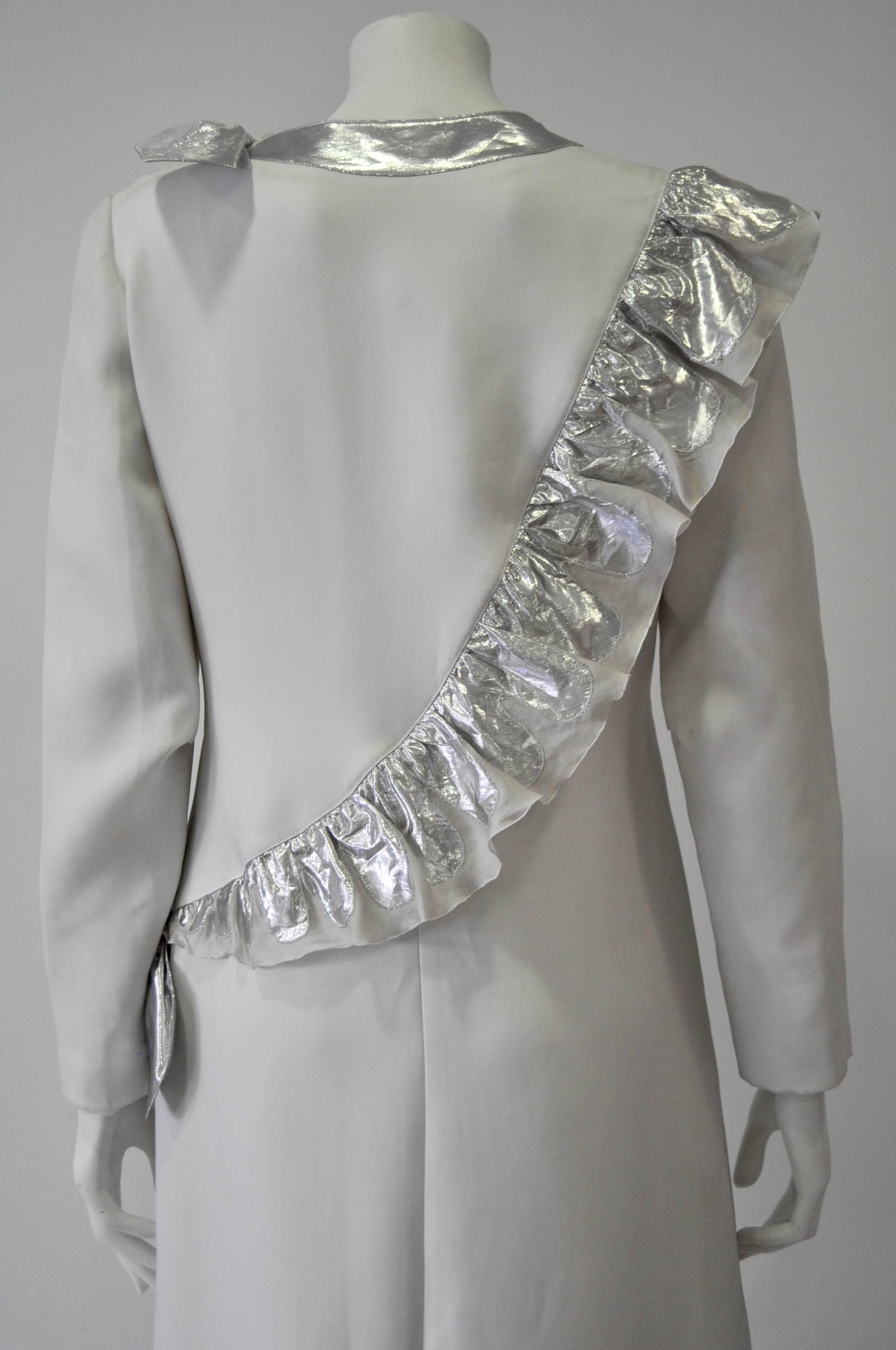 Museum Quality Courreges Metallic Ruffle Sash Evening Gown For Sale 1