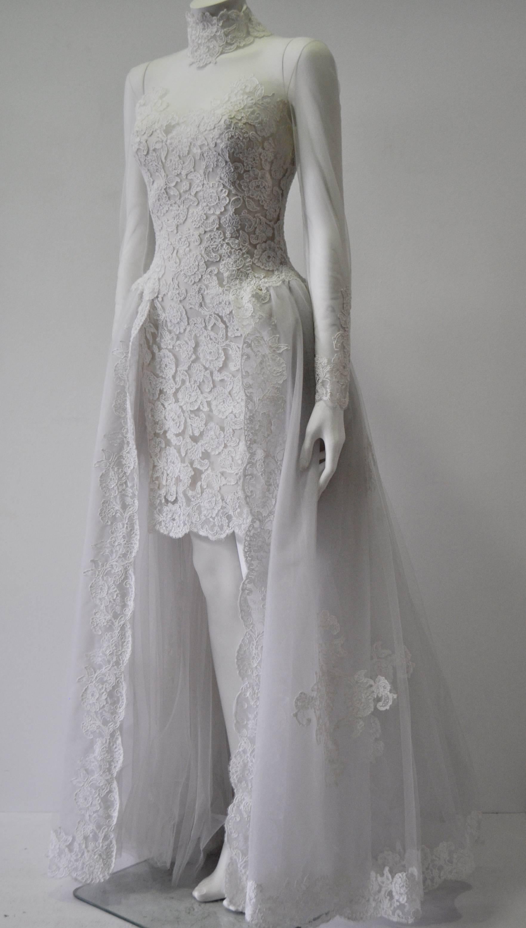 Gray Rare and Important Pino Lancetti High Low Hand Embroidered Wedding Dress For Sale