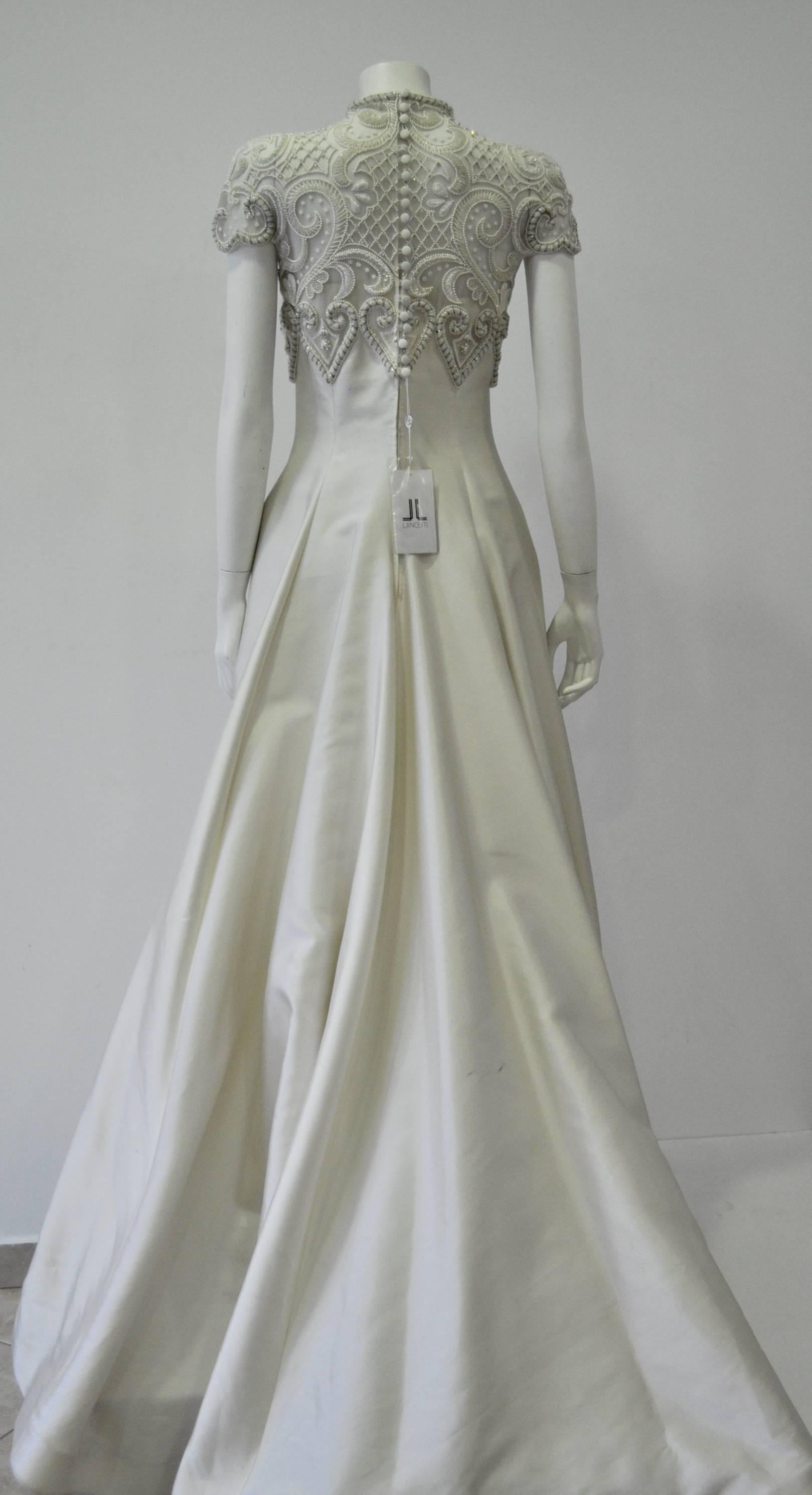 Women's Important Pino Lancetti Hand Embroidered Duchess Satin Wedding Gown For Sale