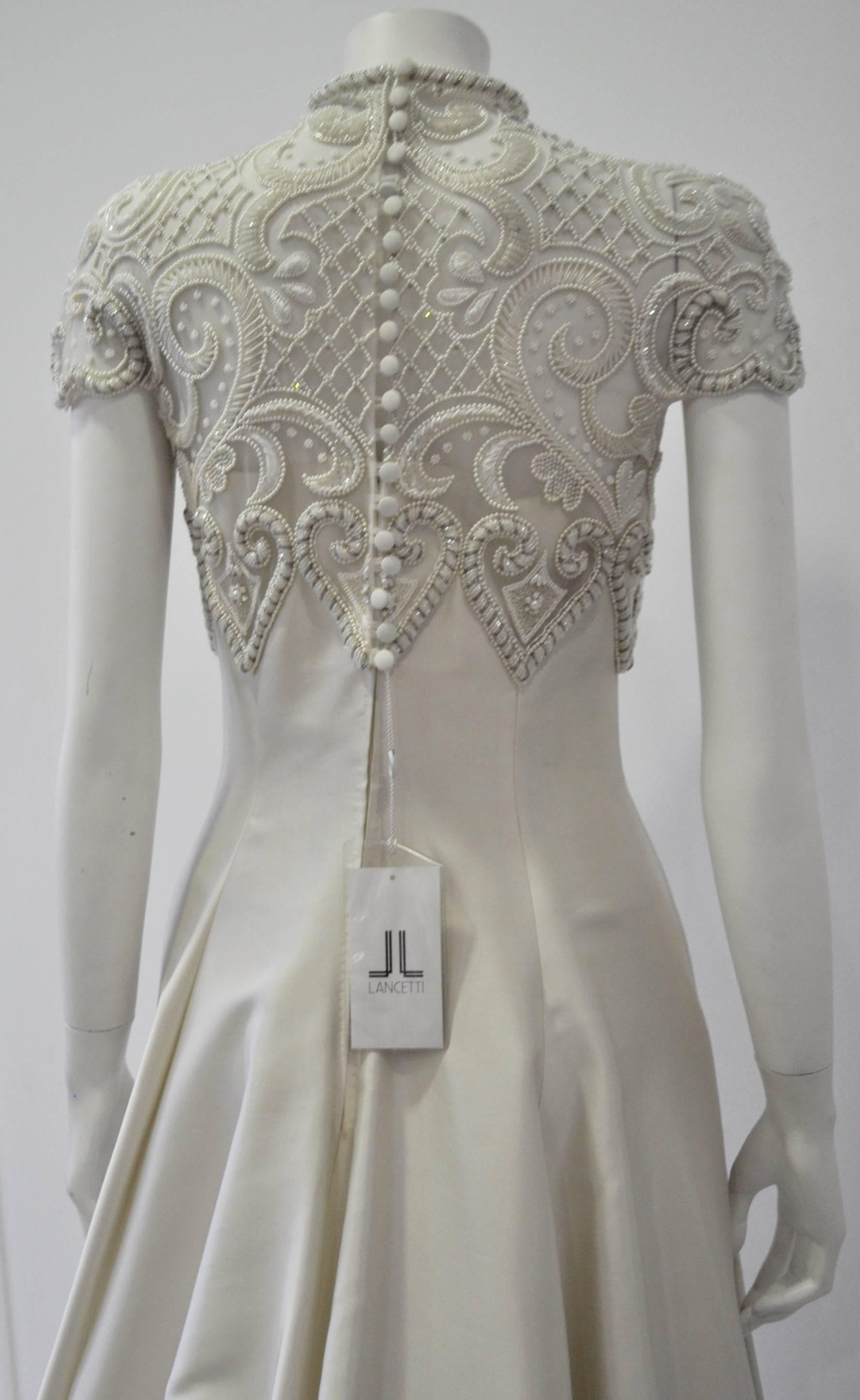 Important Pino Lancetti Hand Embroidered Duchess Satin Wedding Gown For Sale 2