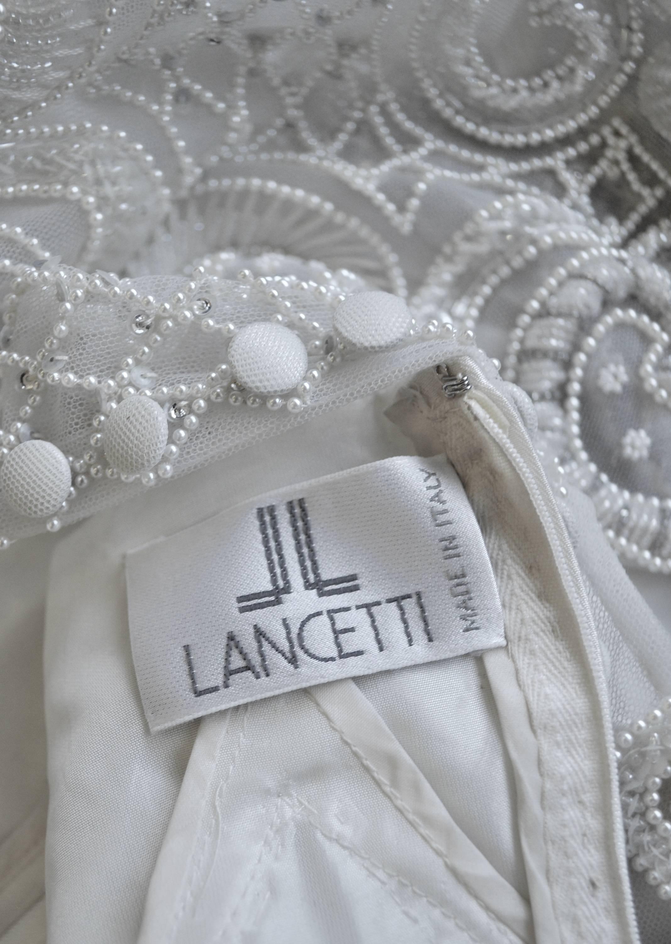 Important Pino Lancetti Hand Embroidered Duchess Satin Wedding Gown For Sale 3