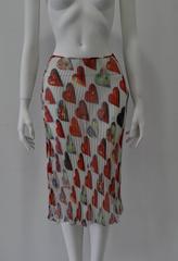 Gianni Versace Couture Sheer Heart Print Plisse Silk Skirt
