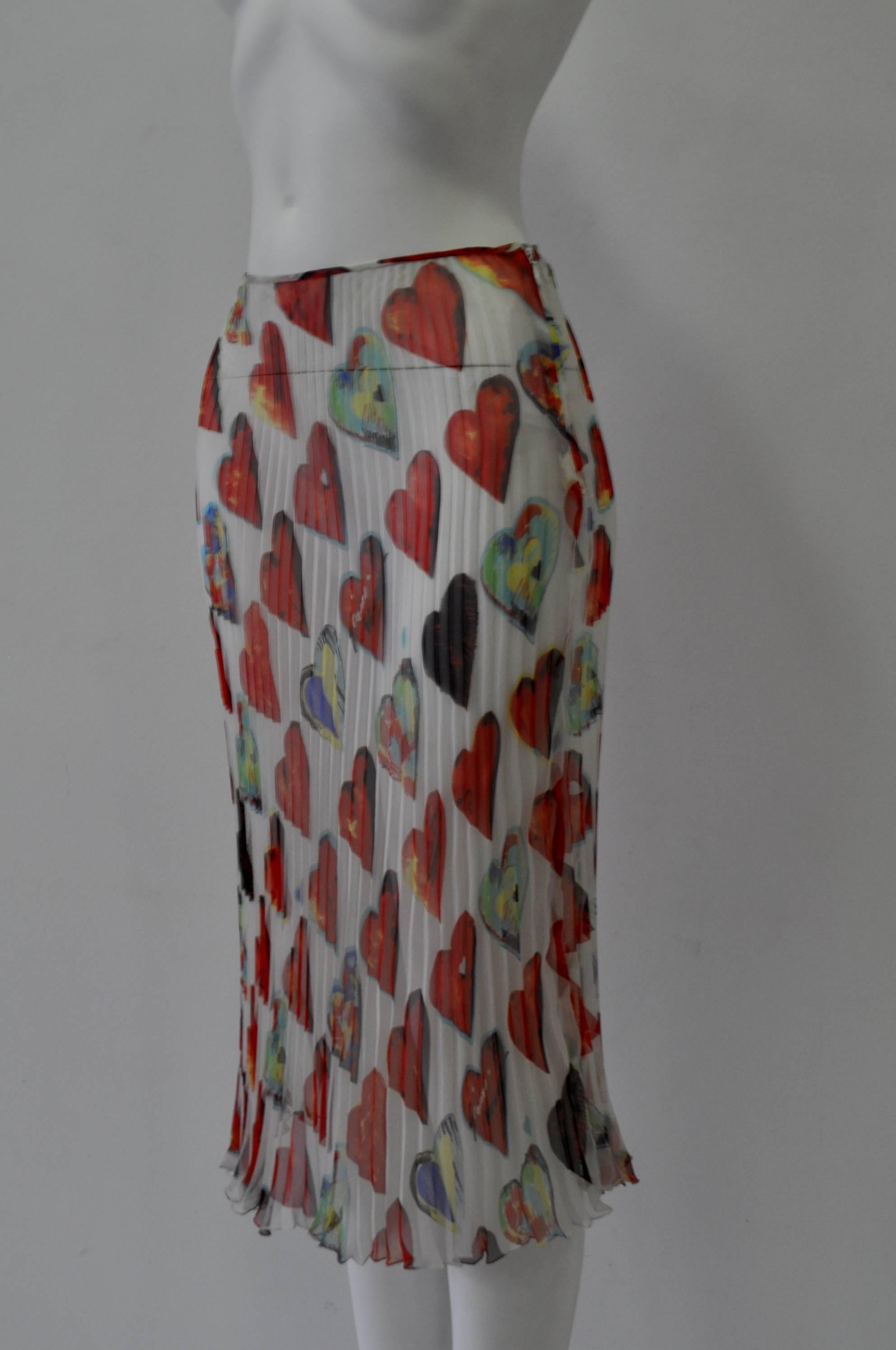 Gray Gianni Versace Couture Sheer Heart Print Plisse Silk Skirt For Sale