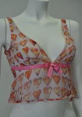 Gianni Versace Couture Sheer Heart Print Frill Silk Top