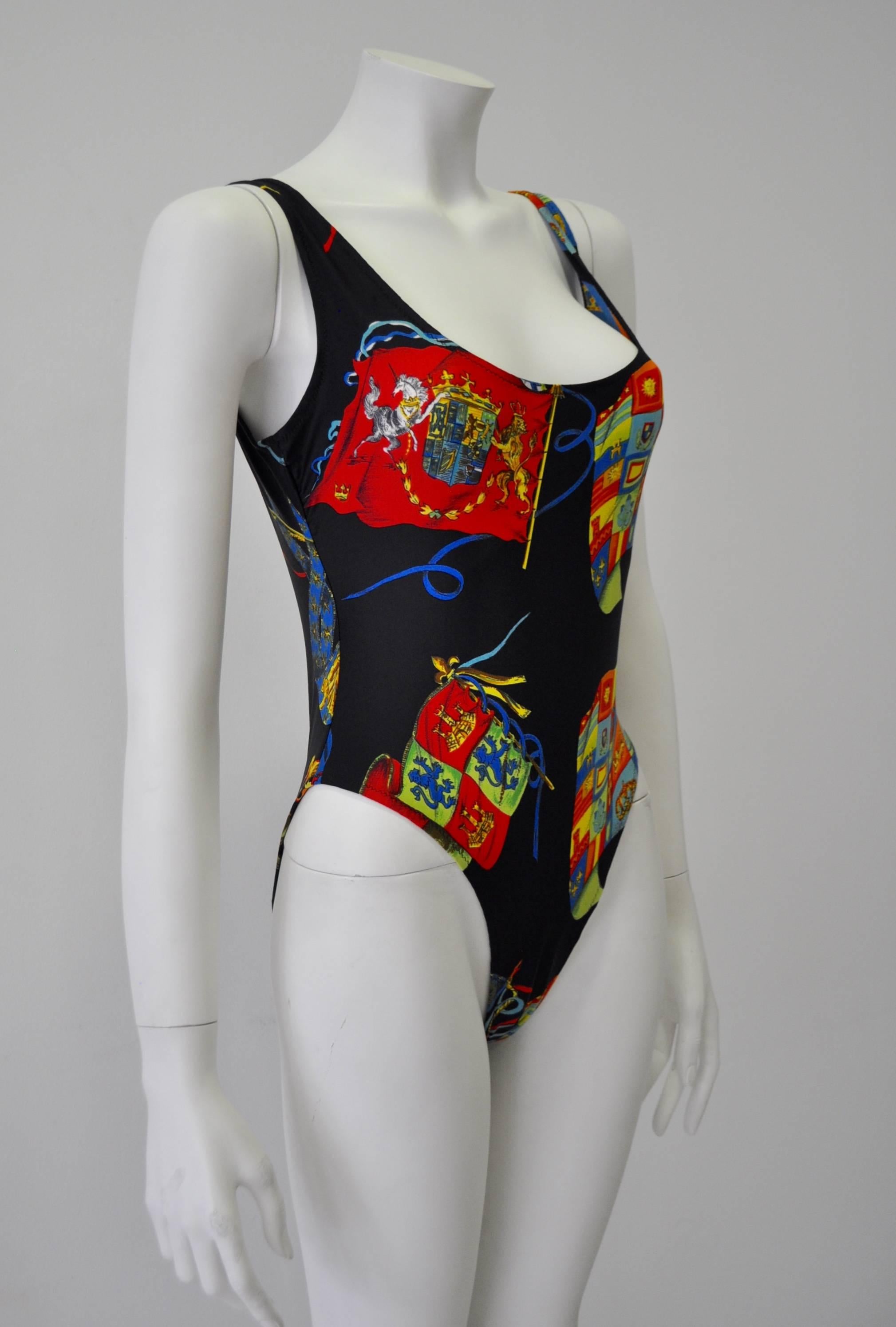 Gianni Versace Istante Coat of Arms Swimsuit In Excellent Condition For Sale In Athens, Agia Paraskevi