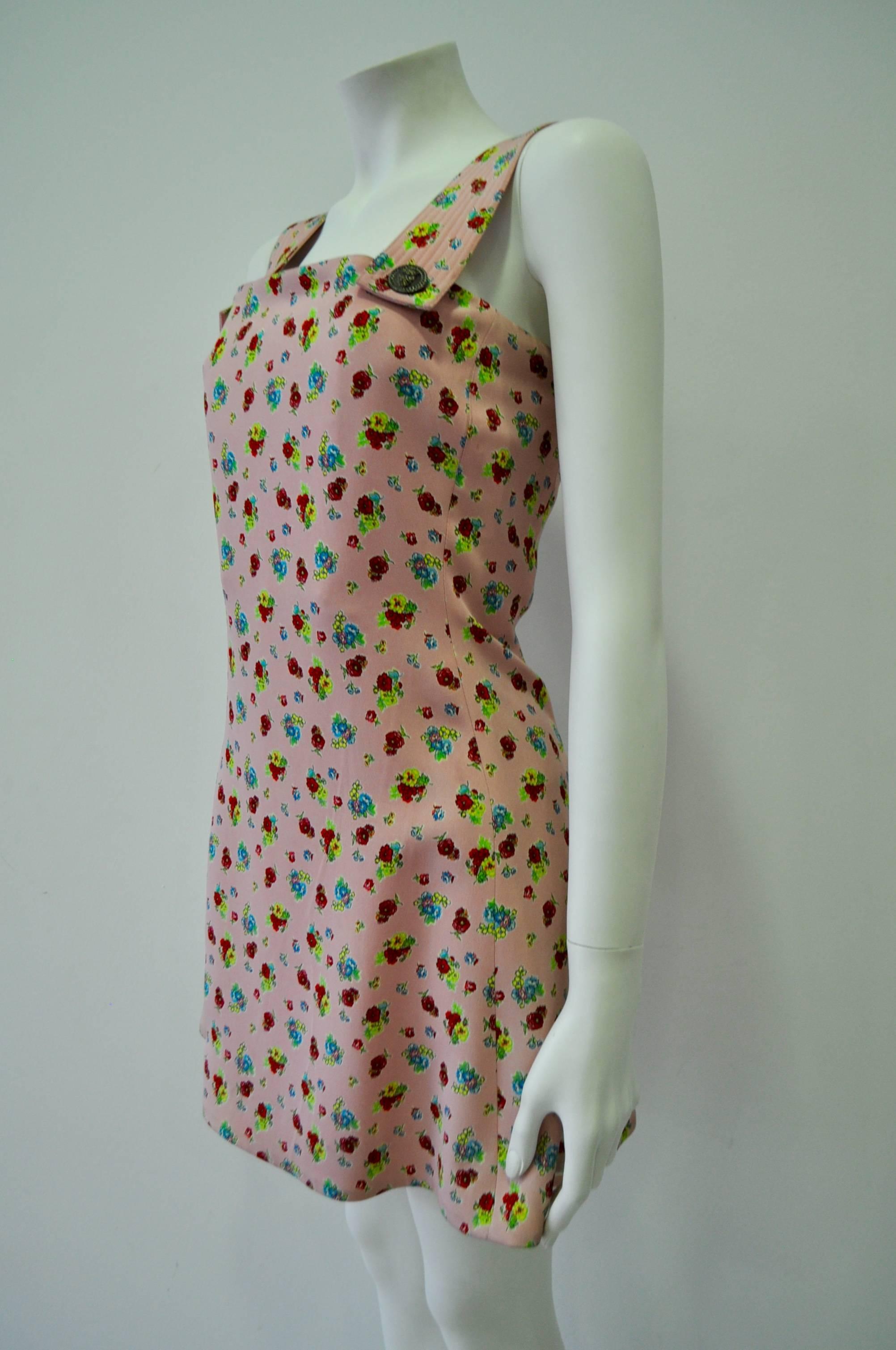 Istante Gianni Versace Foral Silk Pinafore Featuring Iconic Buttons In New Condition For Sale In Athens, Agia Paraskevi