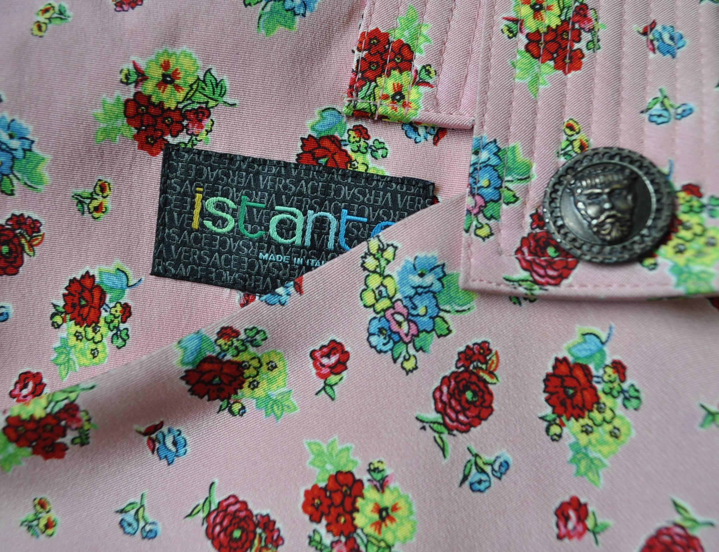 Istante Gianni Versace Foral Silk Pinafore Featuring Iconic Buttons For Sale 2