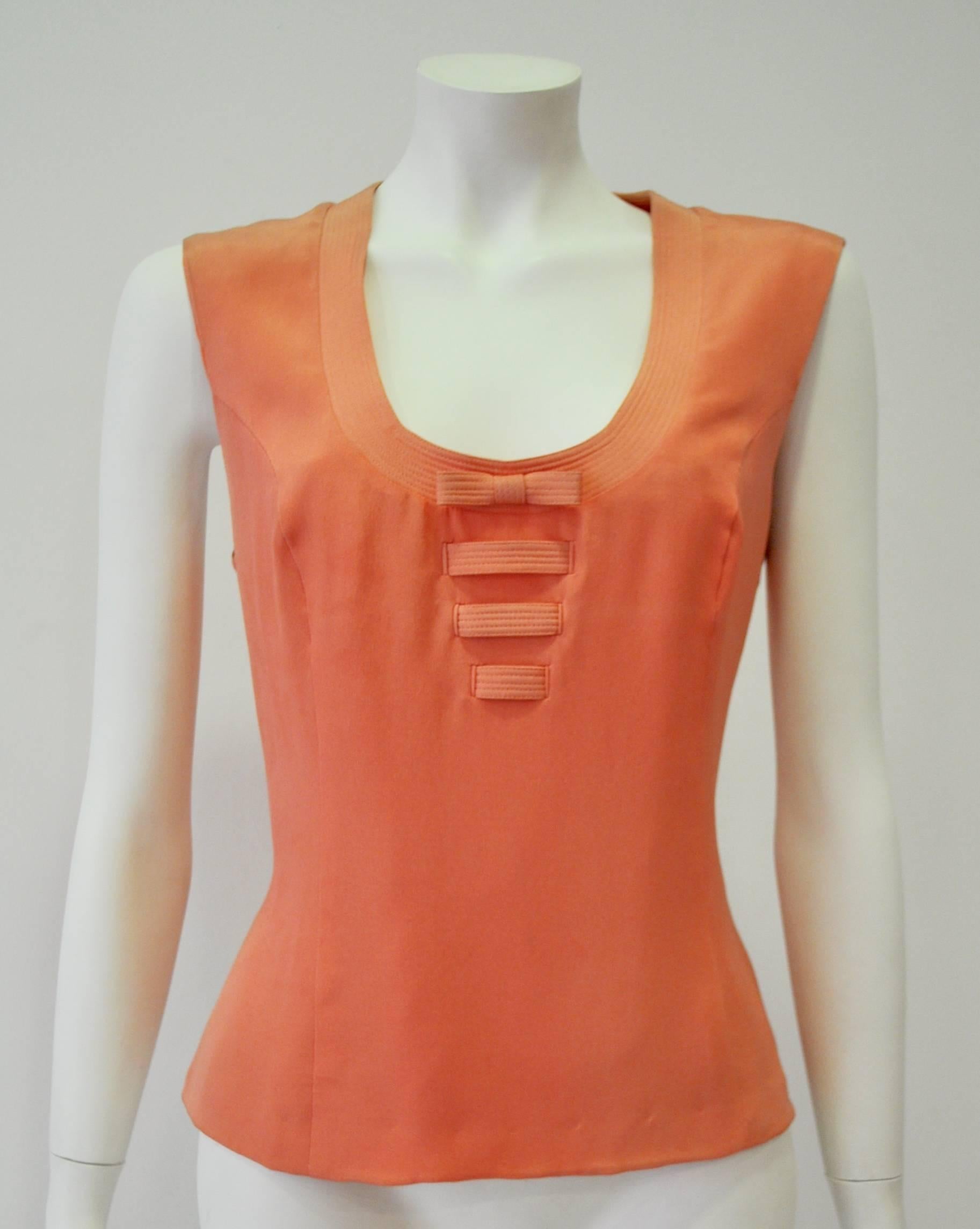 Orange Gianni Versace Couture Peach Bow Front Silk Tank Top For Sale