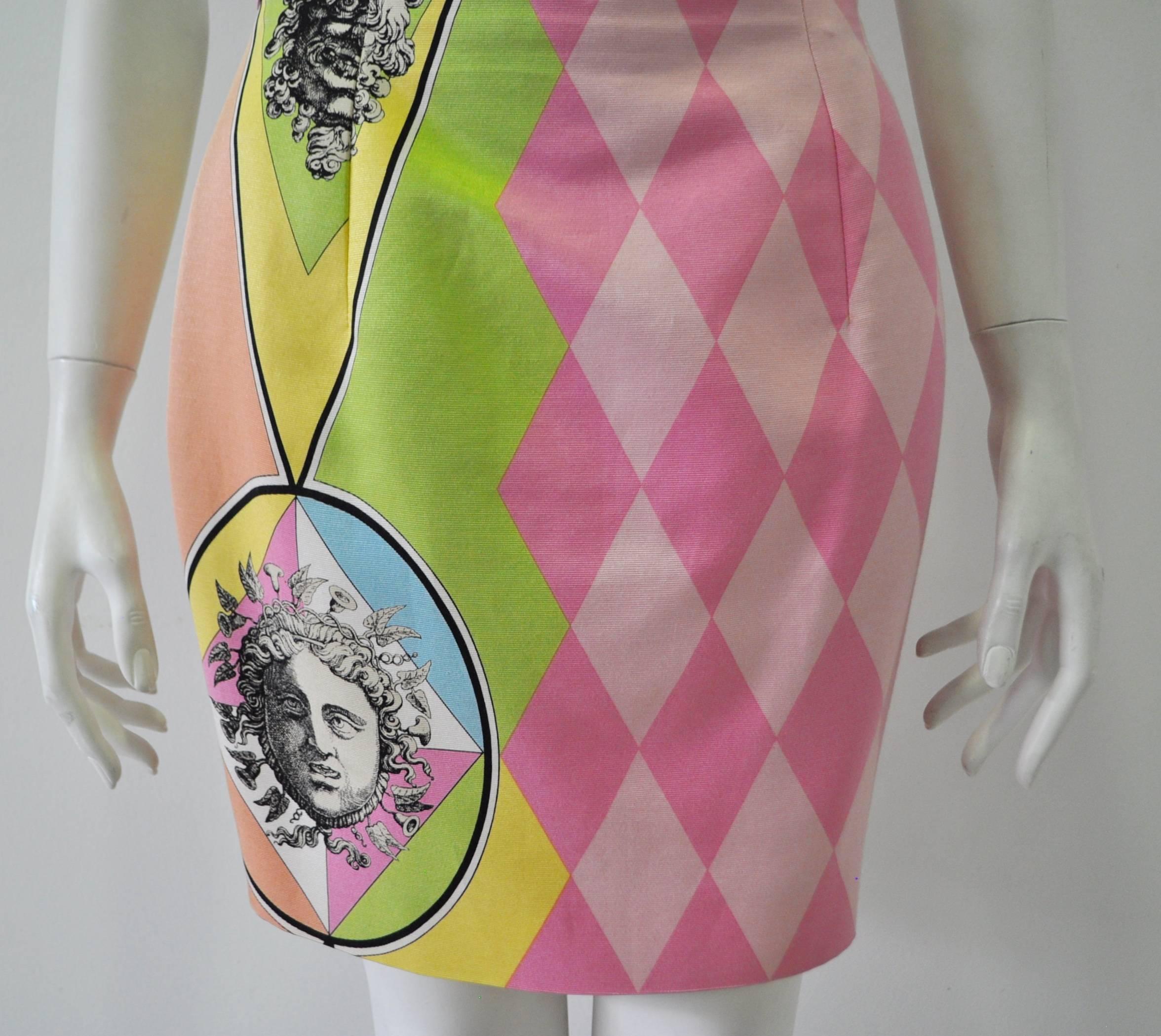 Gianni Versace Couture Harlequin Teatro Medusa Print Skirt In New Condition For Sale In Athens, Agia Paraskevi