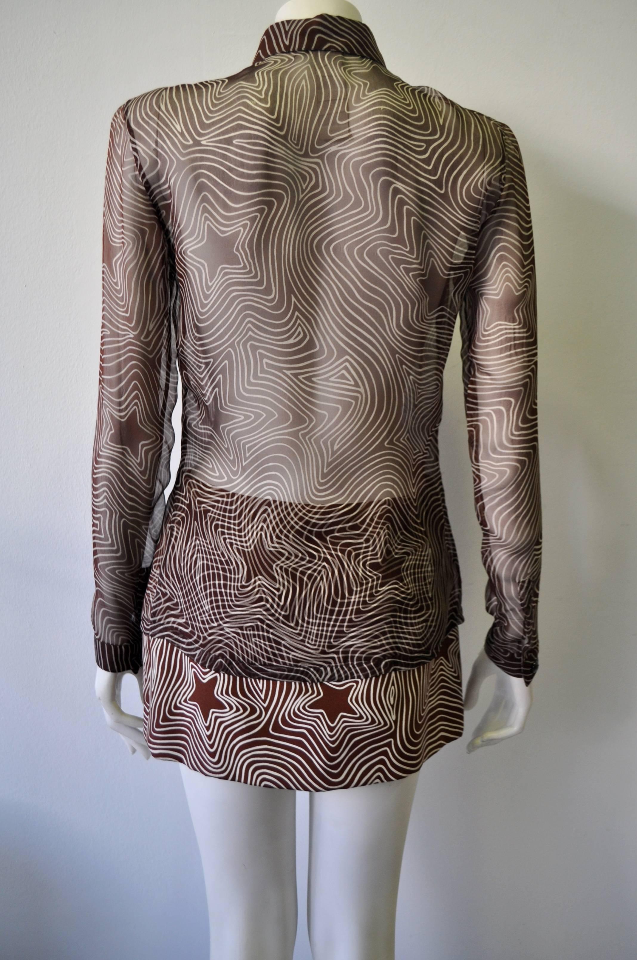 Women's Exceptionally Rare Atelier Versace Sheer Silk Star Print Skirt Ensemble For Sale