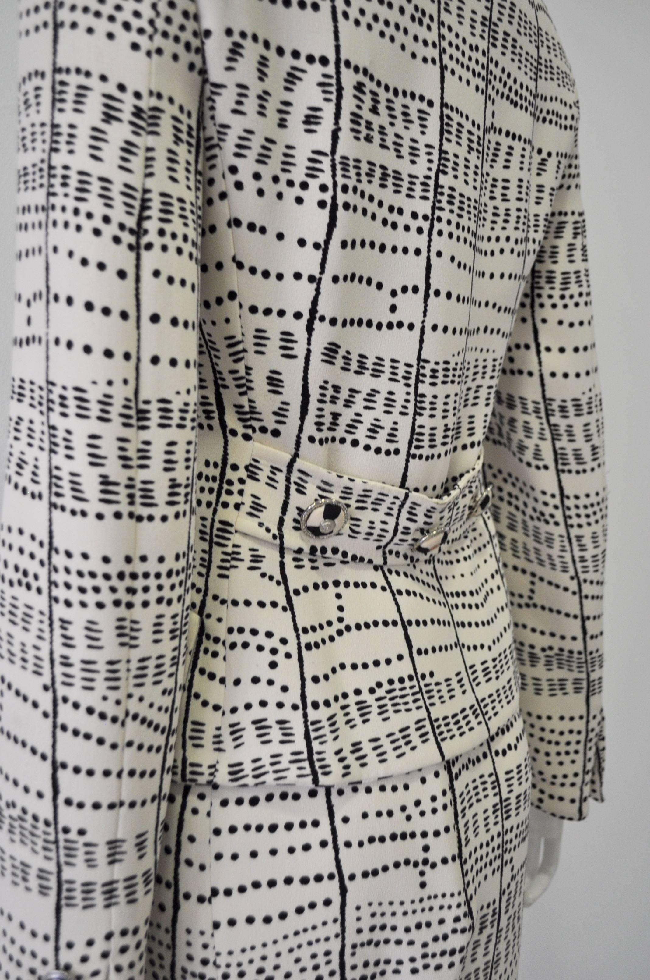 Rare and Exceptional Atelier Versace Dots and Stripes Print Silk Skirt Suit For Sale 1