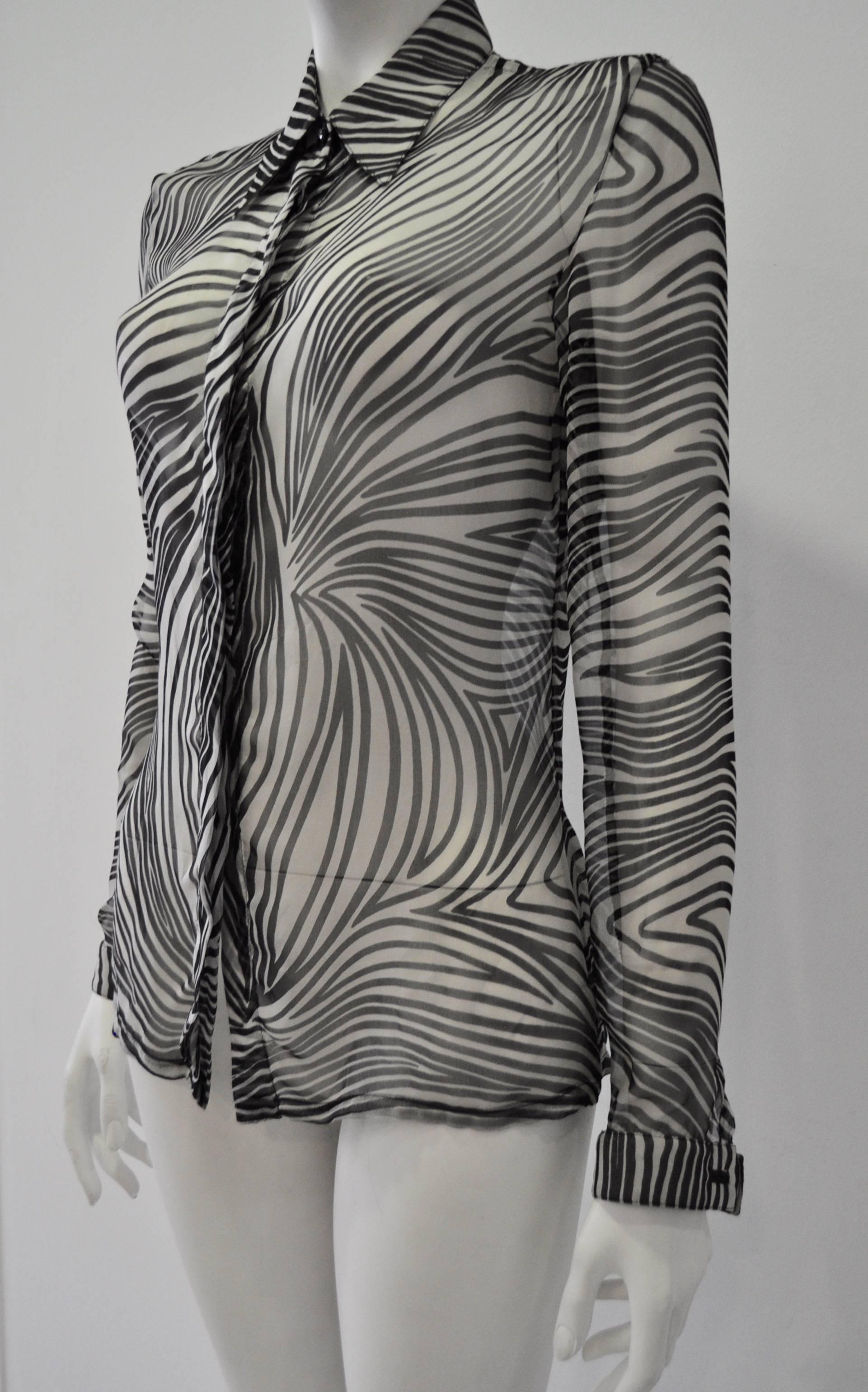 Gray Gianni Versace Sheer Silk Zebra Print Shirt For Sale