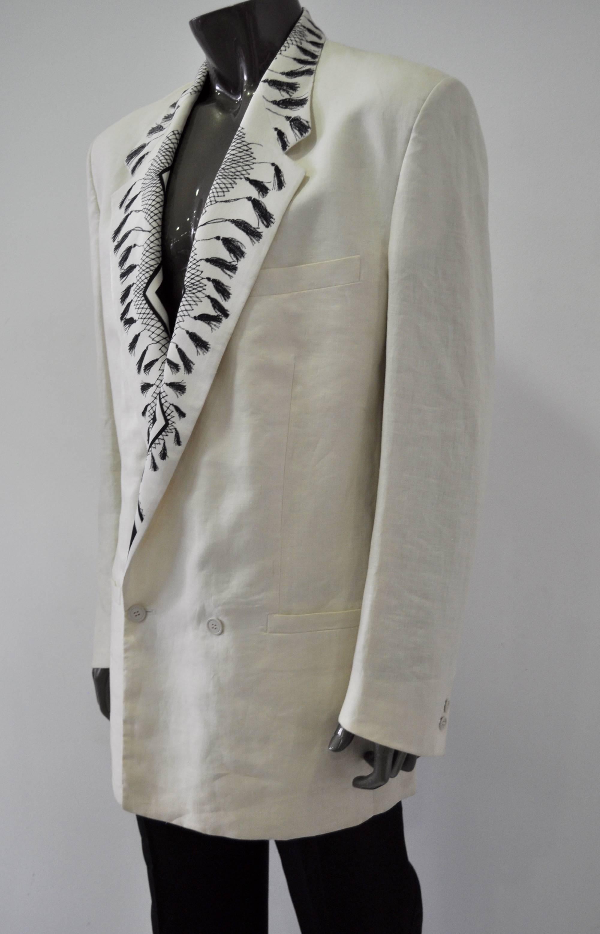 Men's Extremely Rare Linen Tassel Print Lapel Mens Jacket For Sale