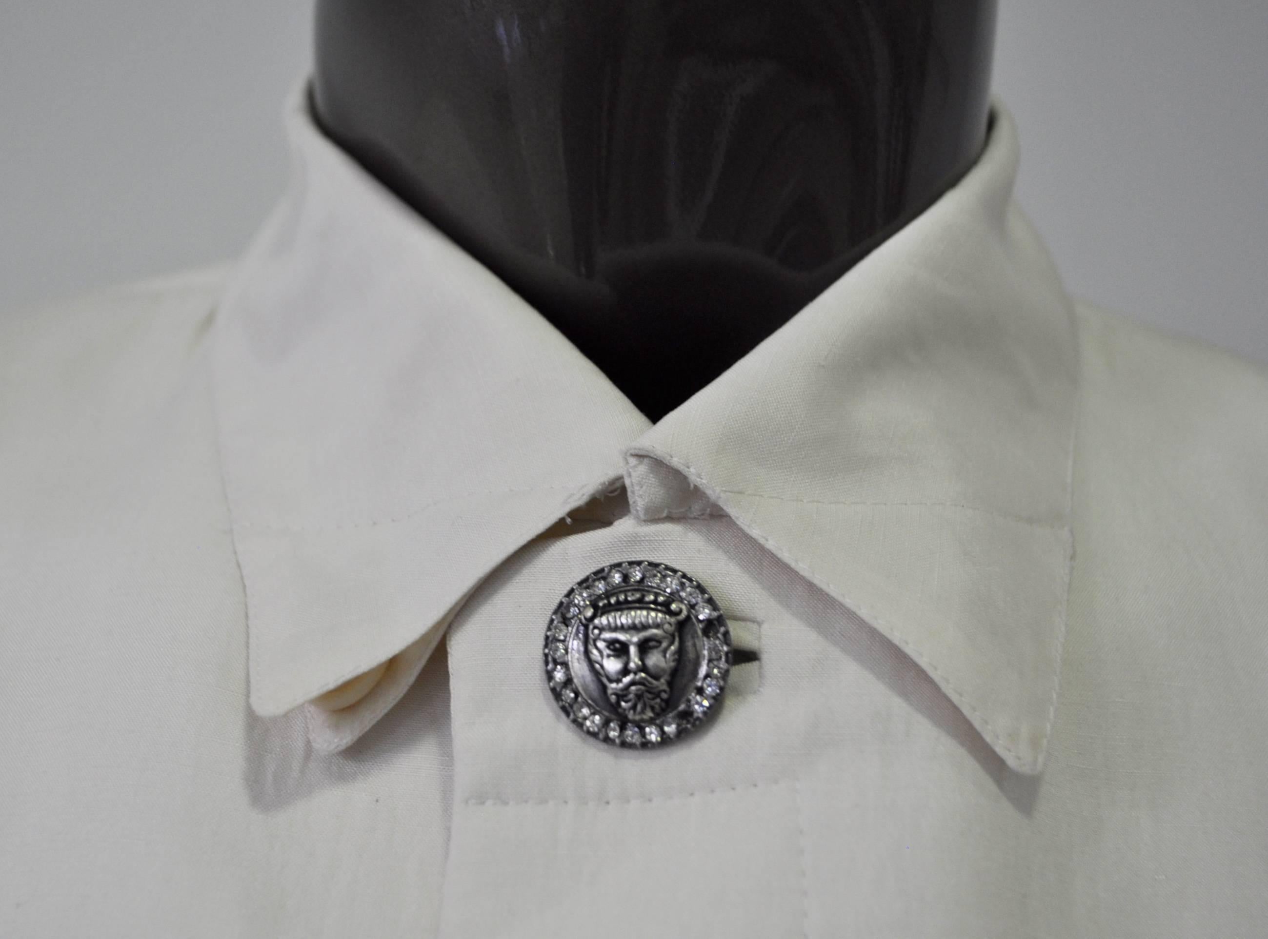 Uber Rare and Important Studded Pocket and Placket Silk/Linen Jacket In New Condition For Sale In Athens, Agia Paraskevi