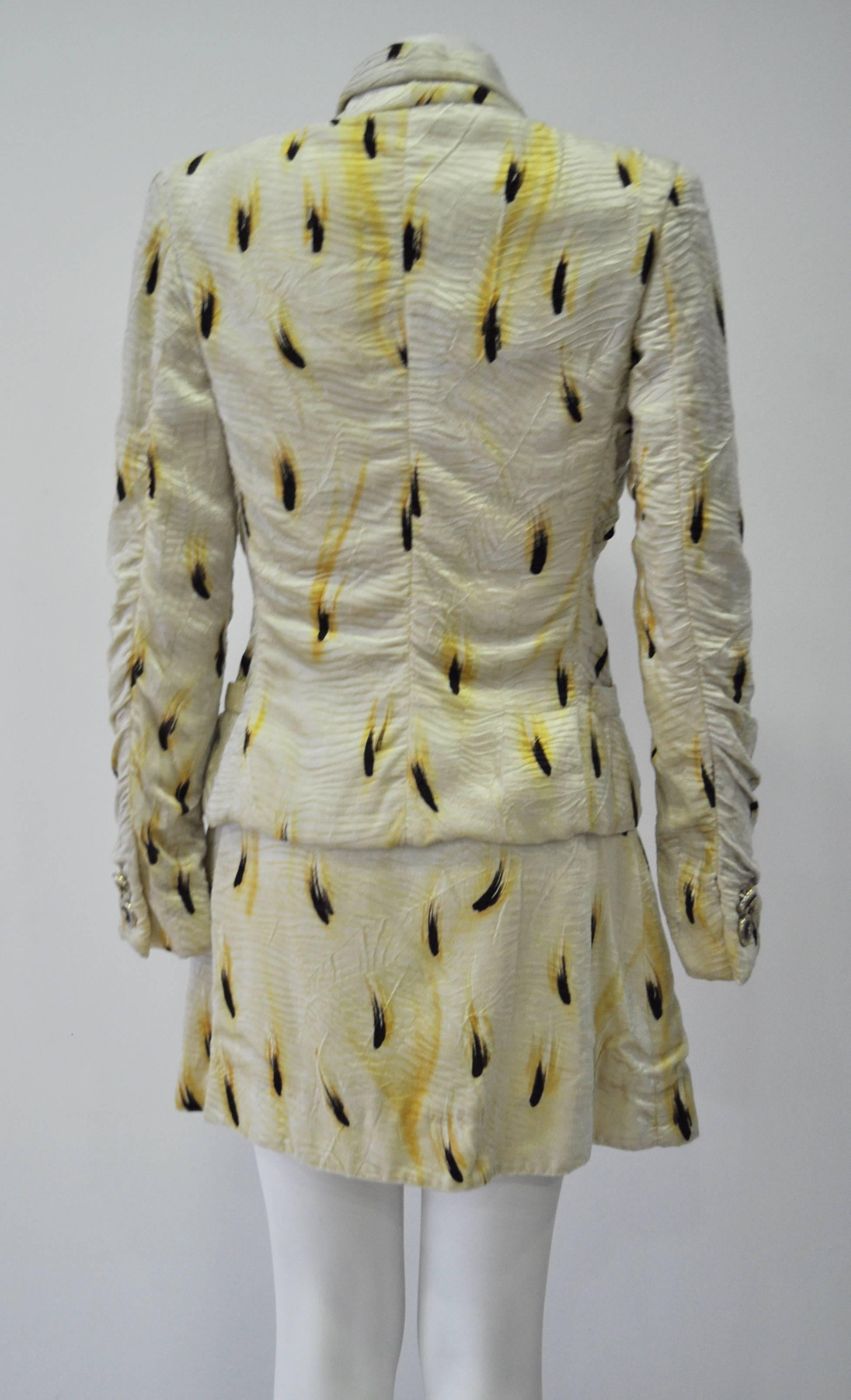 Women's Highly Original Gianni Versace Couture Abstract Plume Print Skirt Suit For Sale