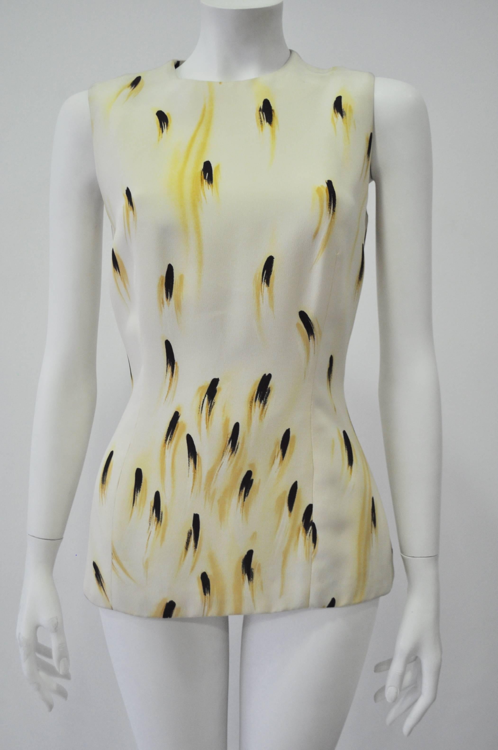 Original Gianni Versace Couture Abstract Plume Print Silk Top