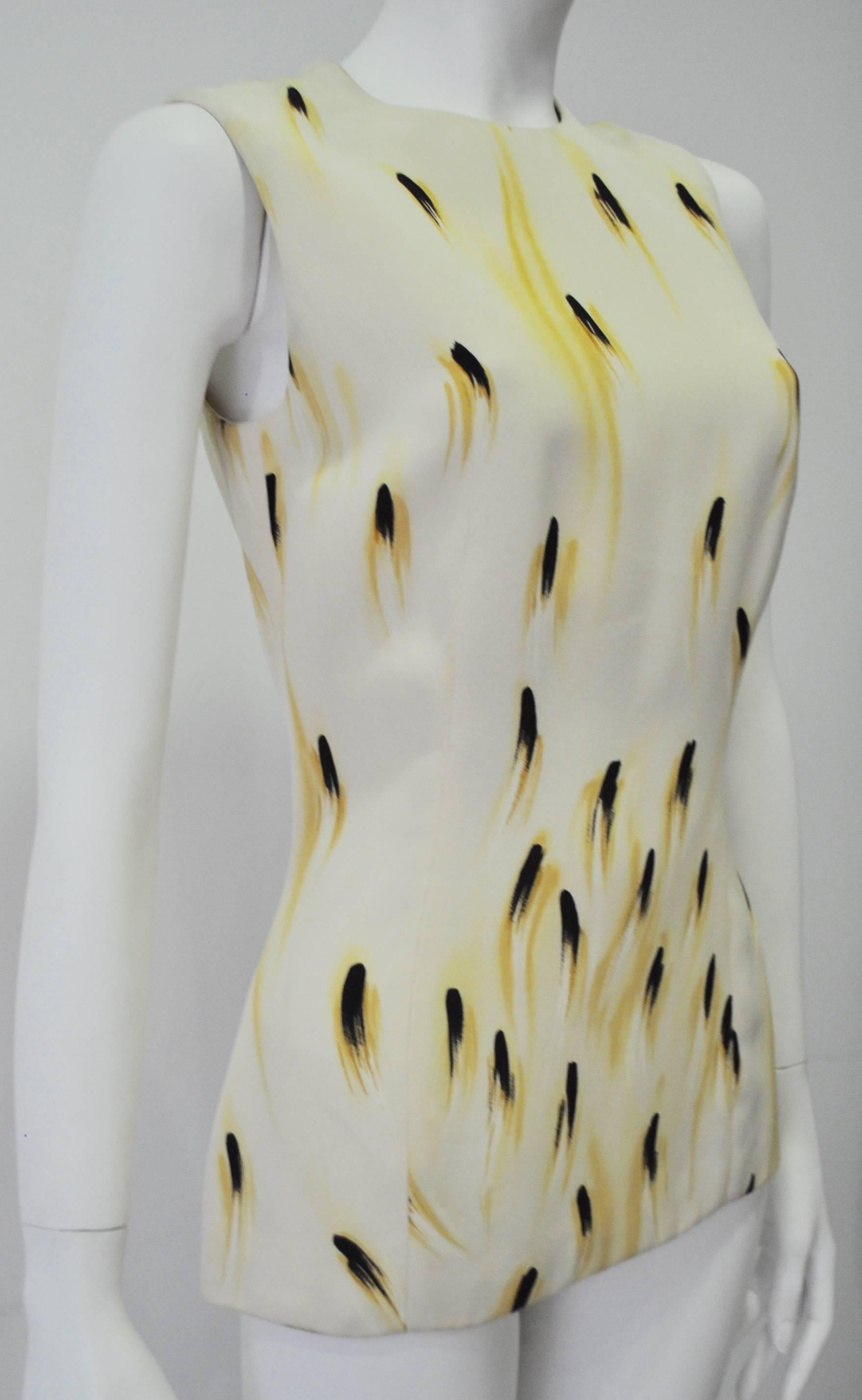 Brown Gianni Versace Couture Abstract Plume Print Silk Top For Sale