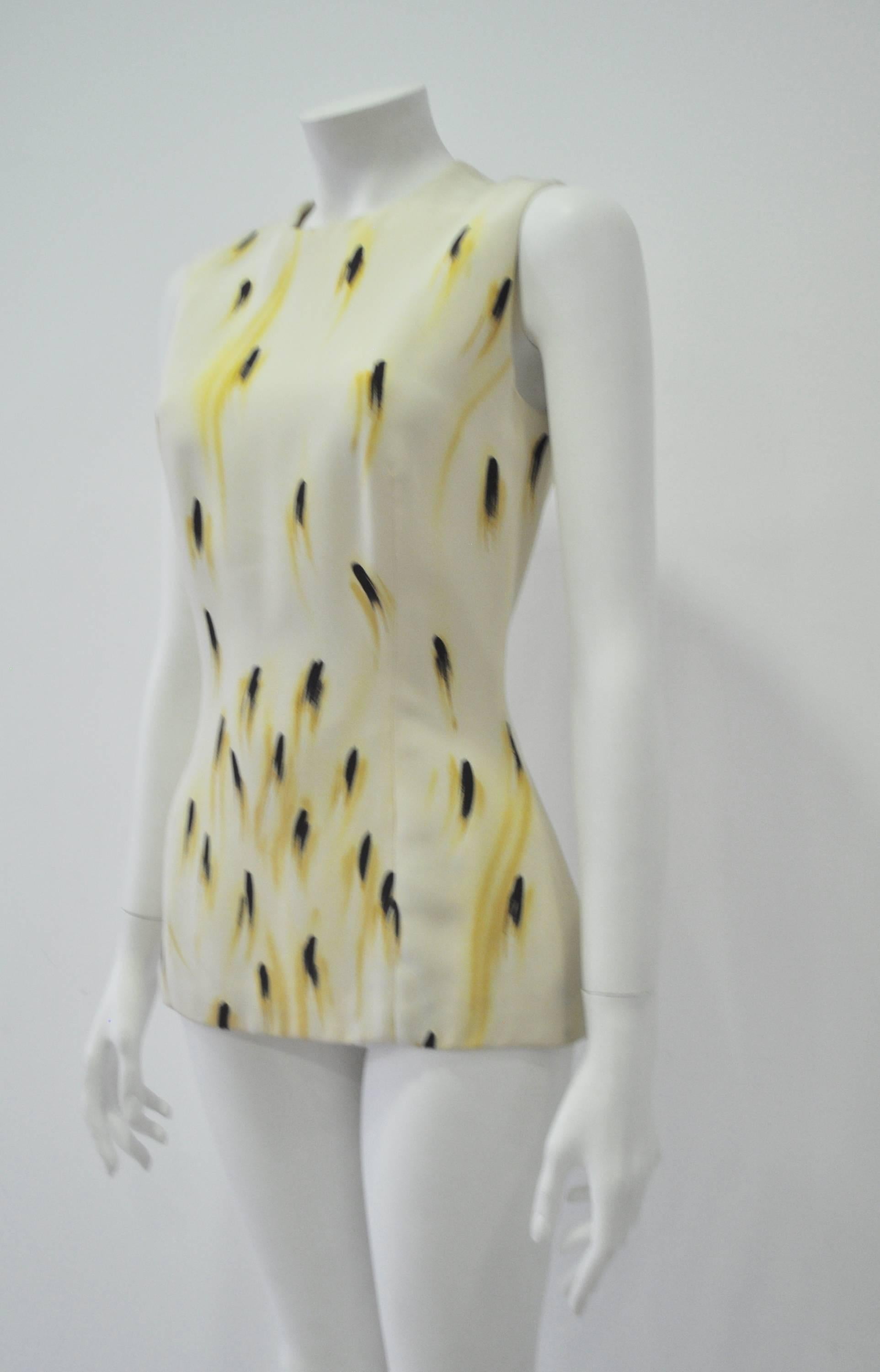 Gianni Versace Couture Abstract Plume Print Silk Top In Excellent Condition For Sale In Athens, Agia Paraskevi