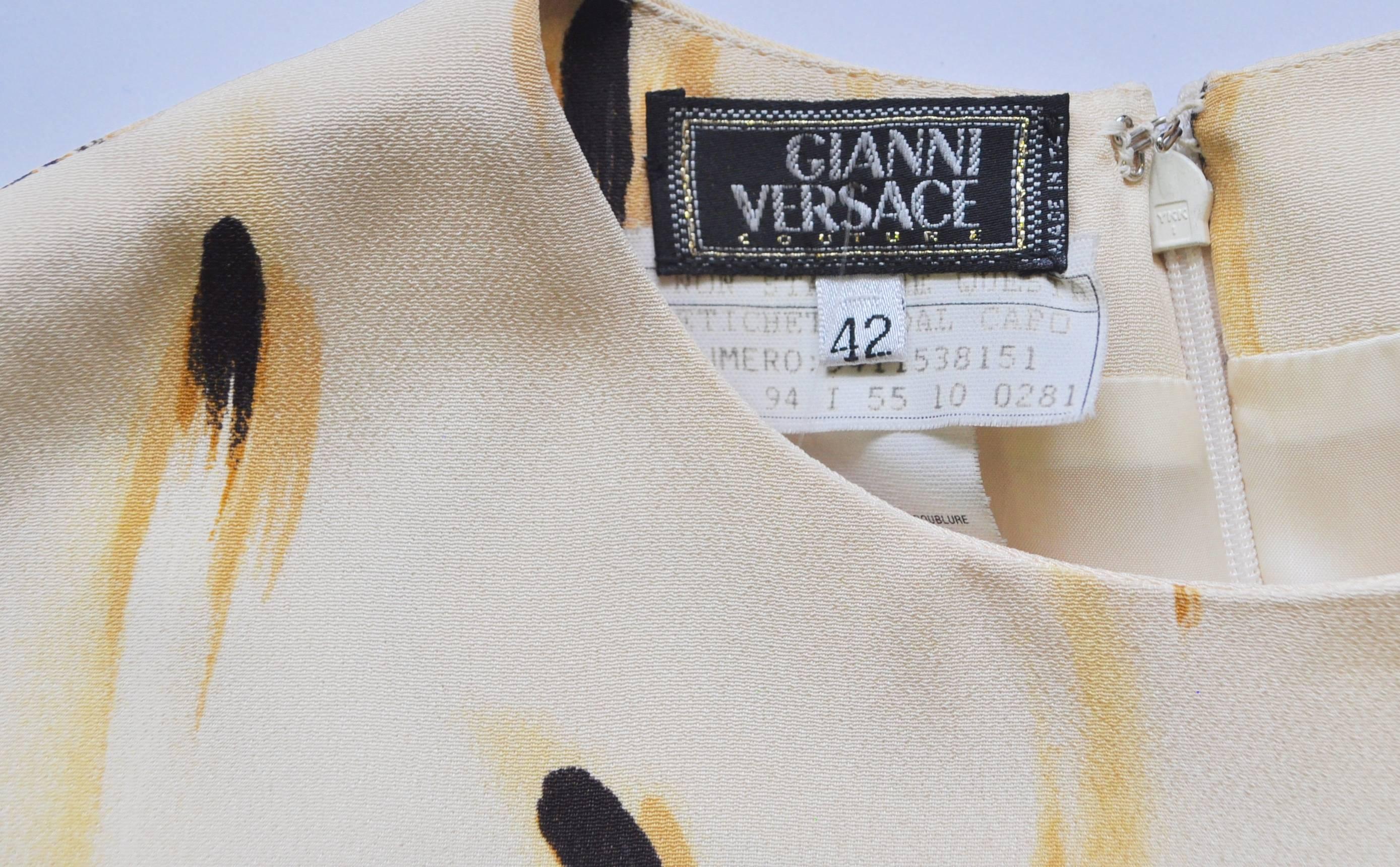 Gianni Versace Couture Abstract Plume Print Silk Top For Sale 1