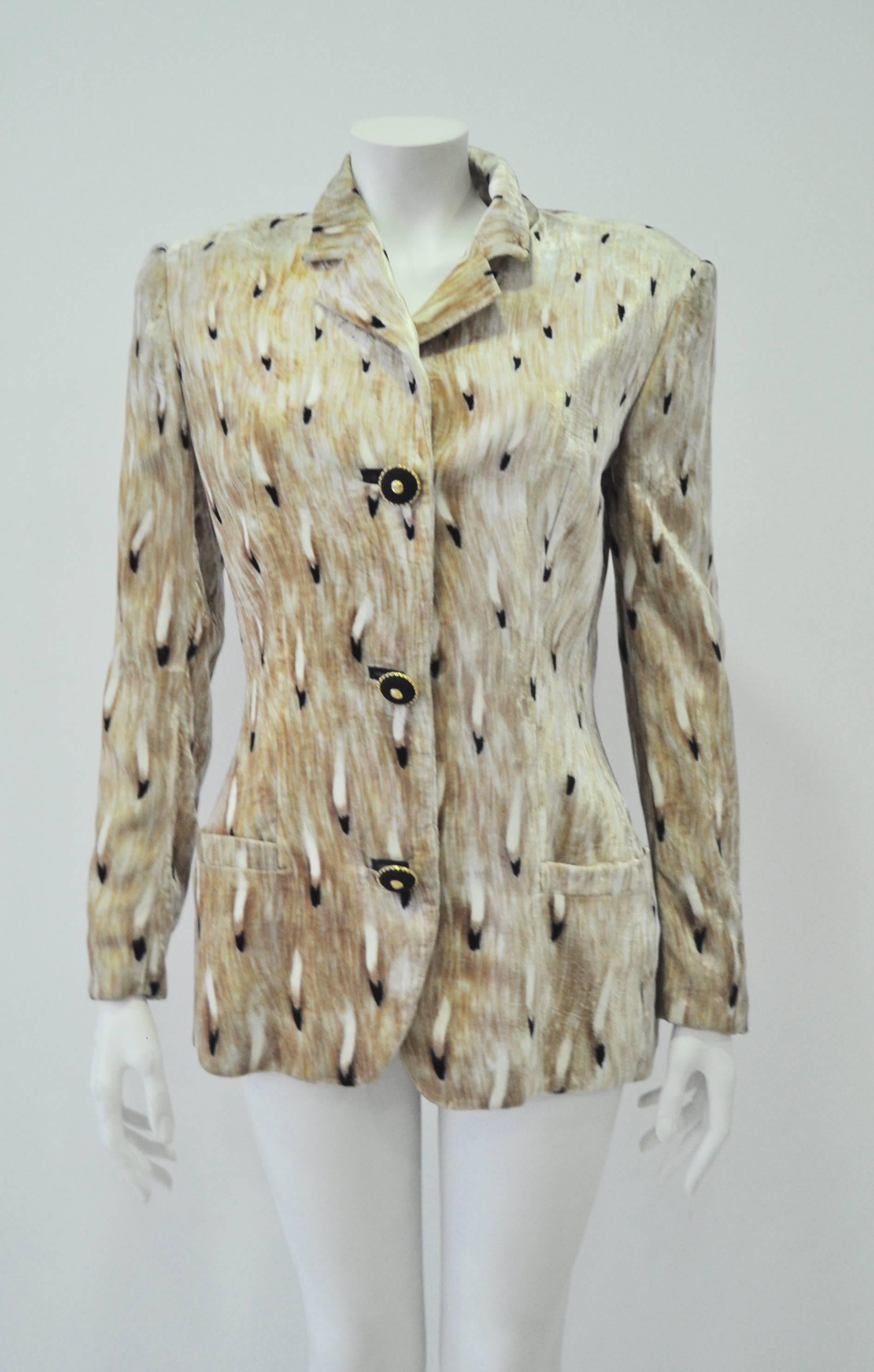 Very Rare Gianni Versace Abstract Plume Print Crushed Velvet Jacket, Fall 1994