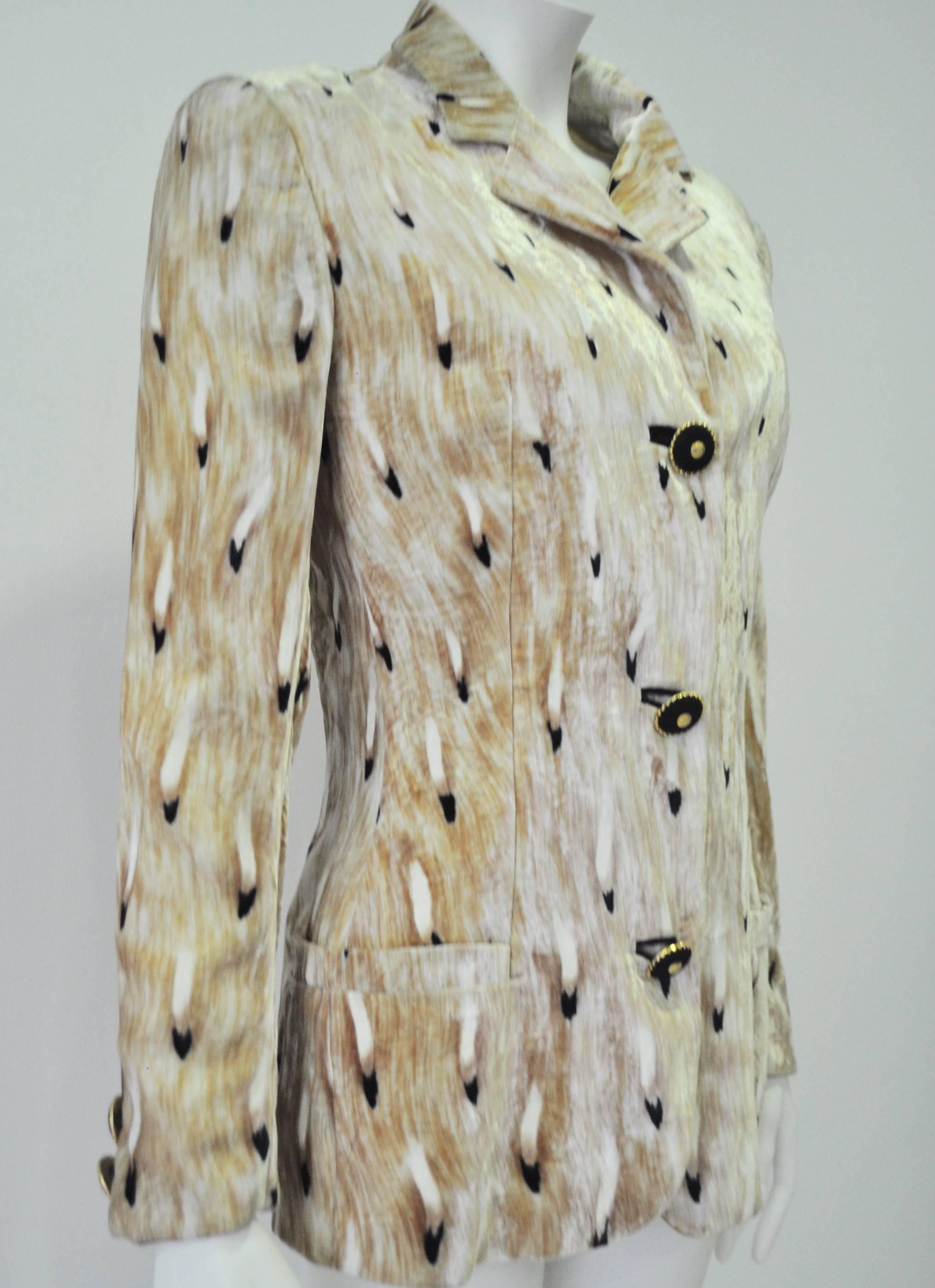 Brown Very Rare Gianni Versace Abstract Plume Print Crushed Velvet Jacket For Sale