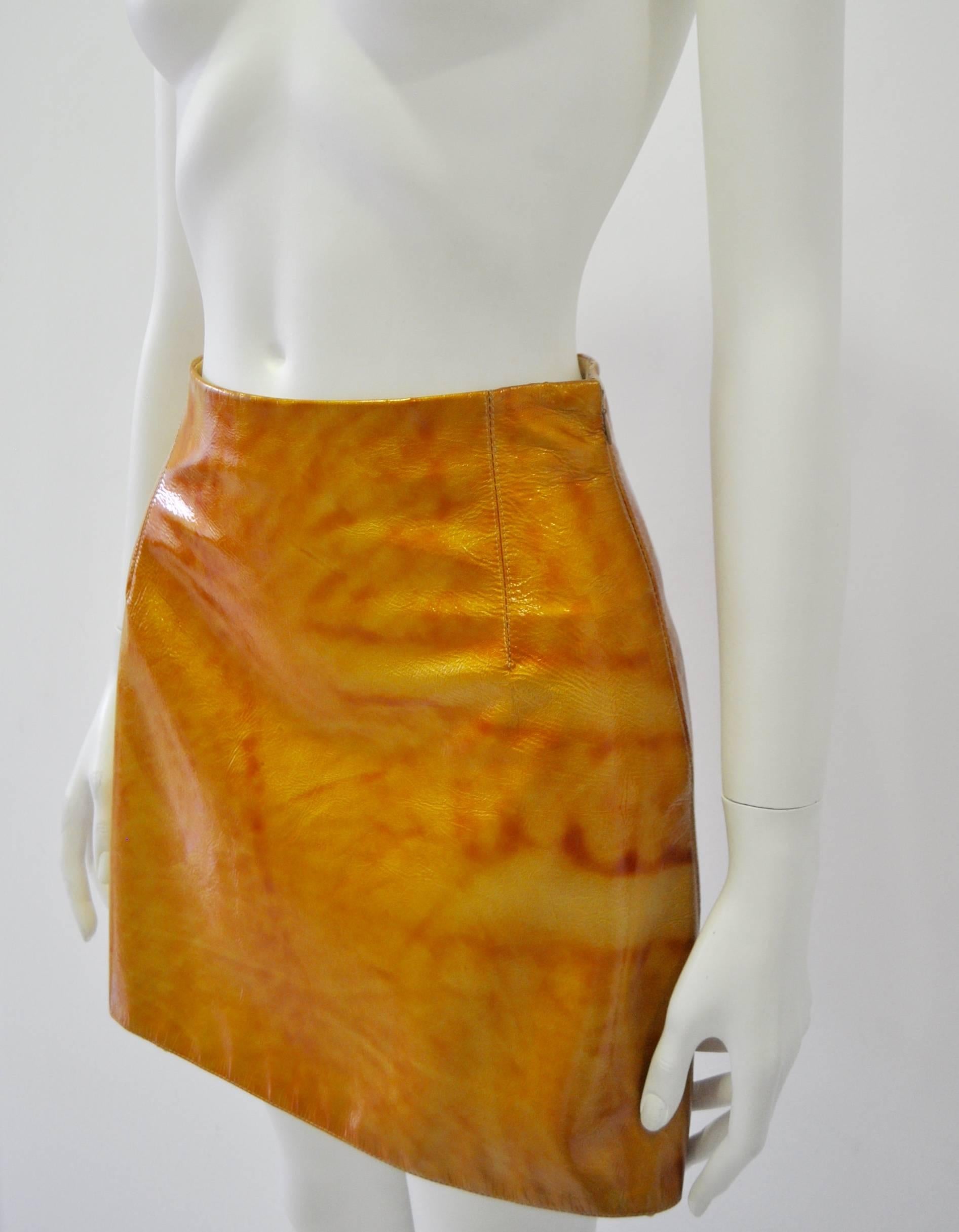 Brown Very Rare Gianni Versace Couture Golden Lustruous Pleather Mini Skirt For Sale