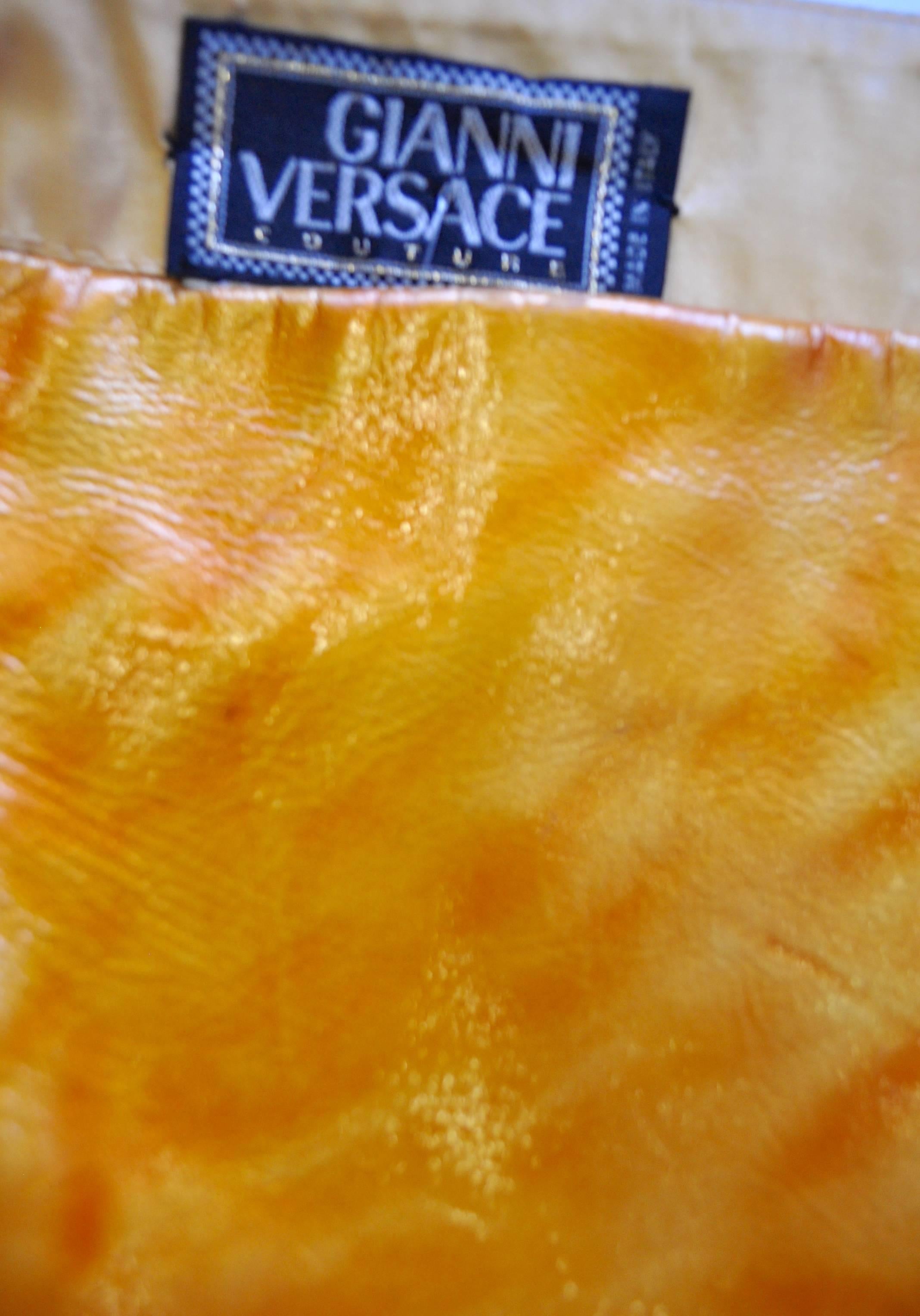 Very Rare Gianni Versace Couture Golden Lustruous Pleather Mini Skirt For Sale 1