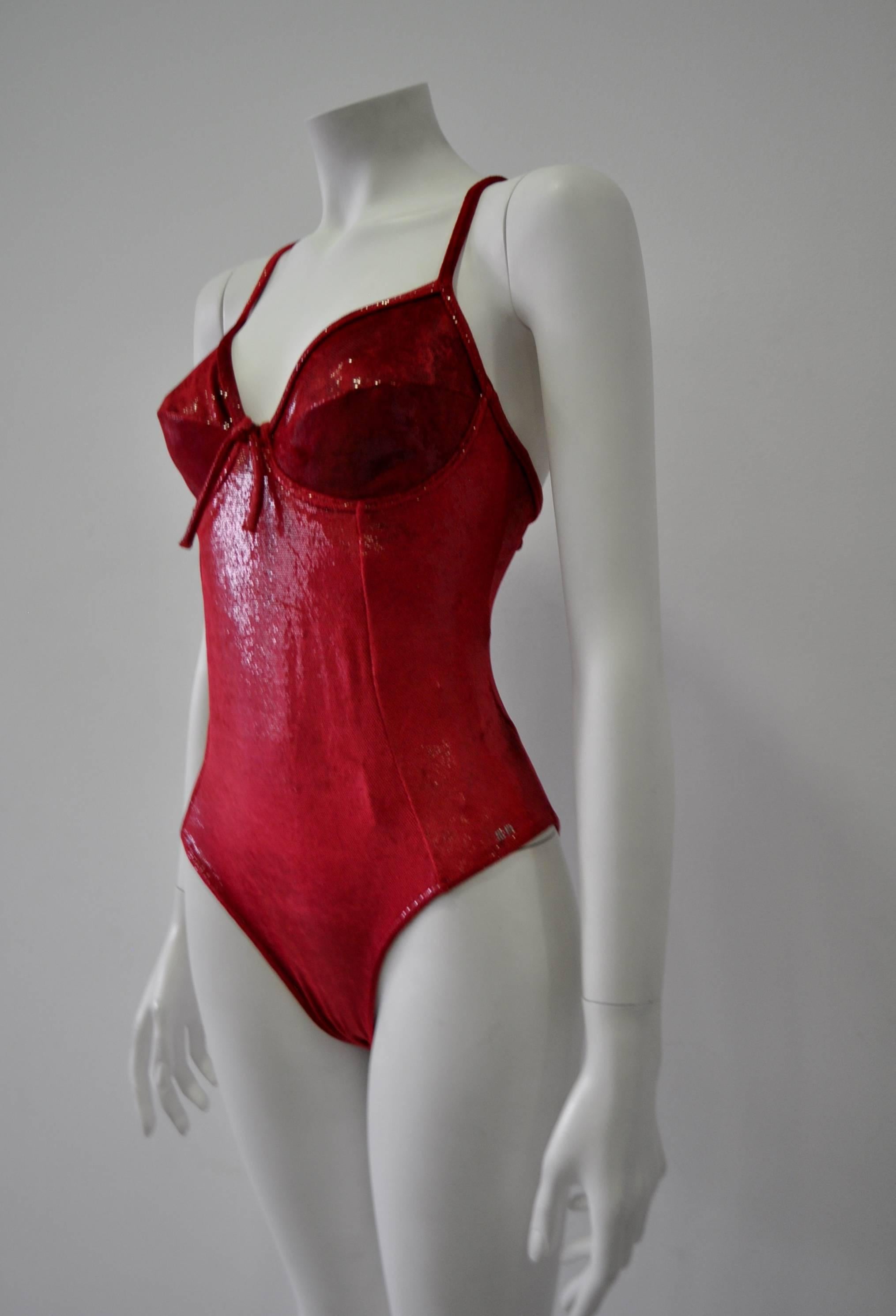 Women's Stunning Sonia Rykiel Shimmery Scarlet Swimsuit For Sale