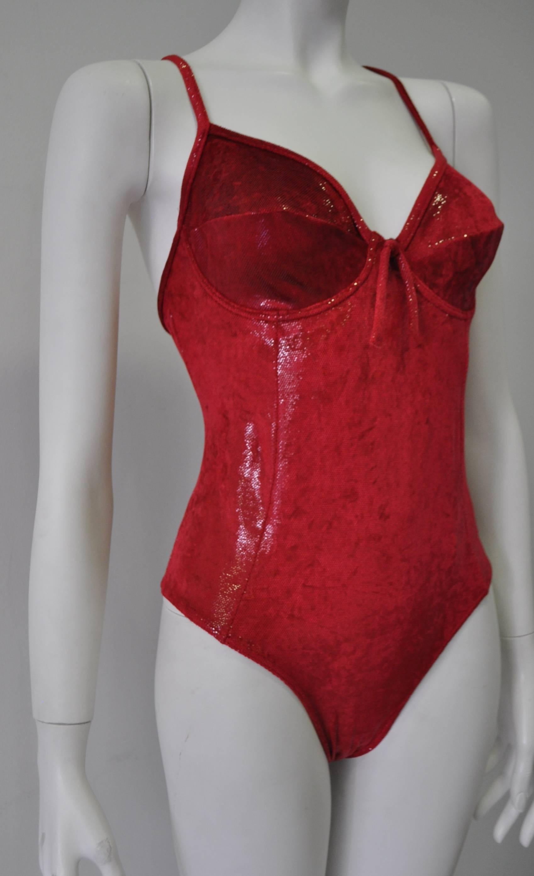 Stunning Sonia Rykiel Shimmery Scarlet Swimsuit For Sale 1