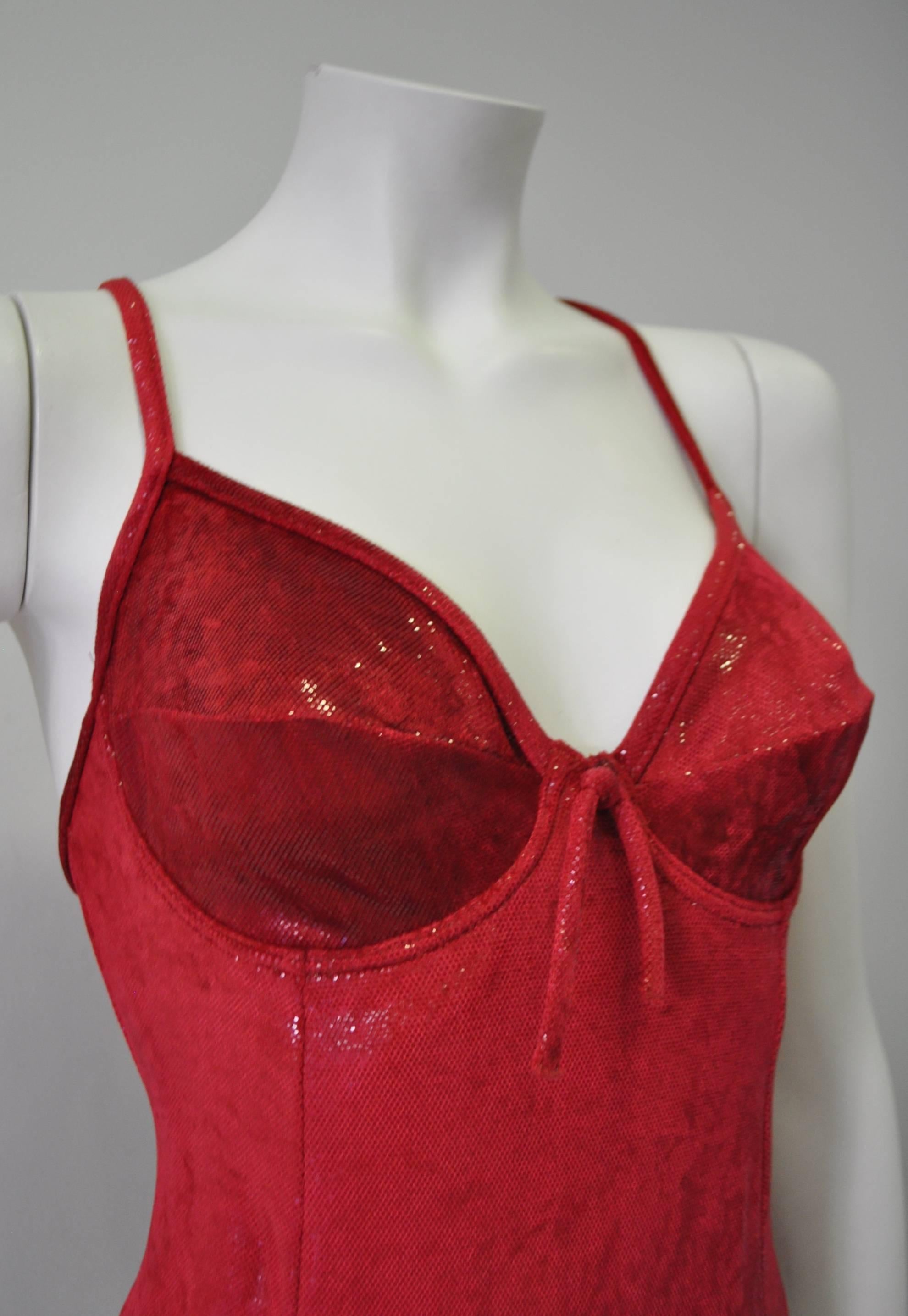 Stunning Sonia Rykiel Shimmery Scarlet Swimsuit For Sale 2