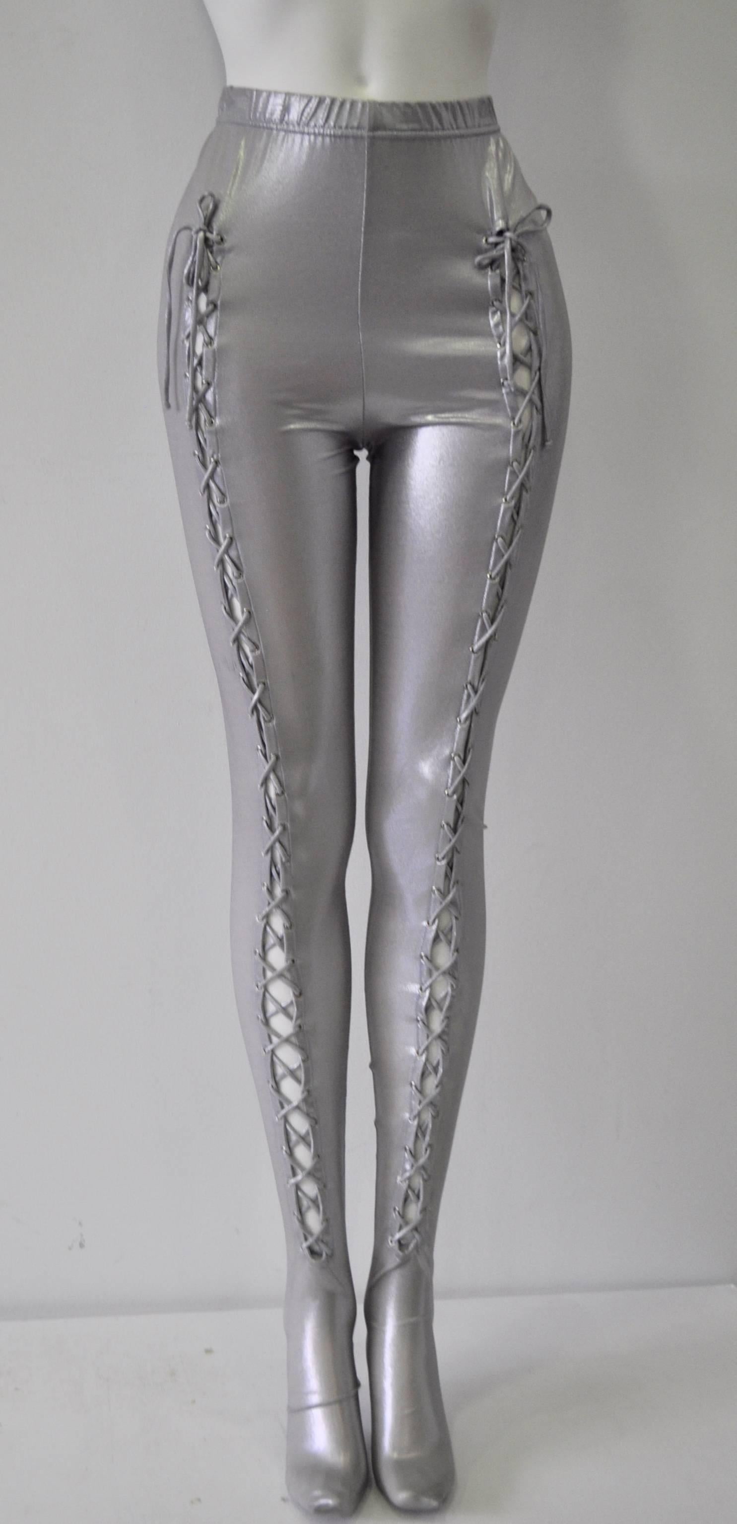 Extremely Rare Gianni Versace Intimo Silver Space Age Bondage Leggings, Fall 1994