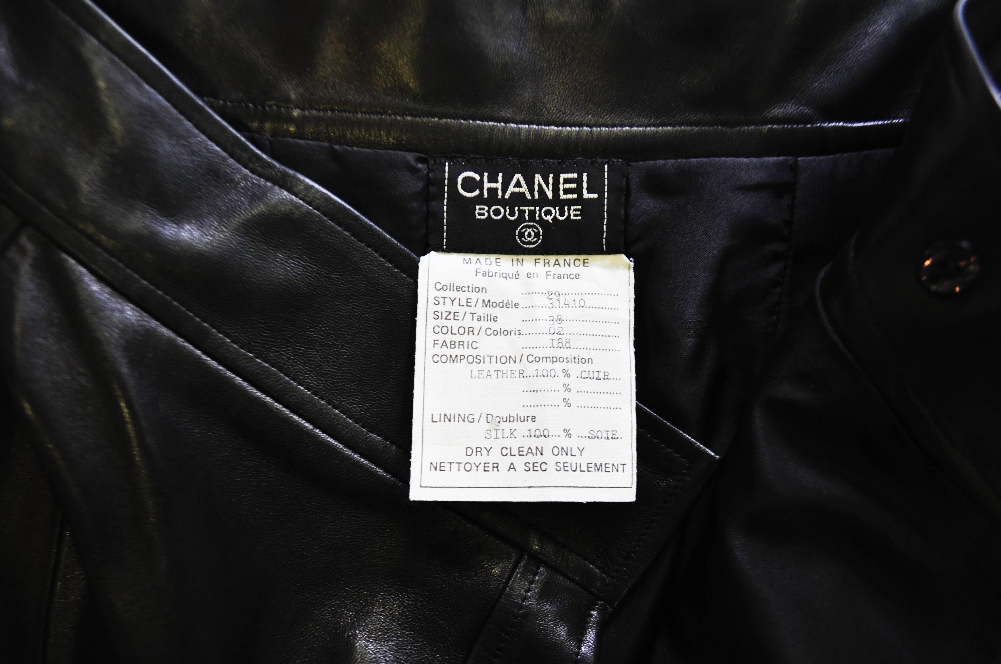 Chanel Black Leather Iconic Side Button Mid Length Skirt For Sale 2