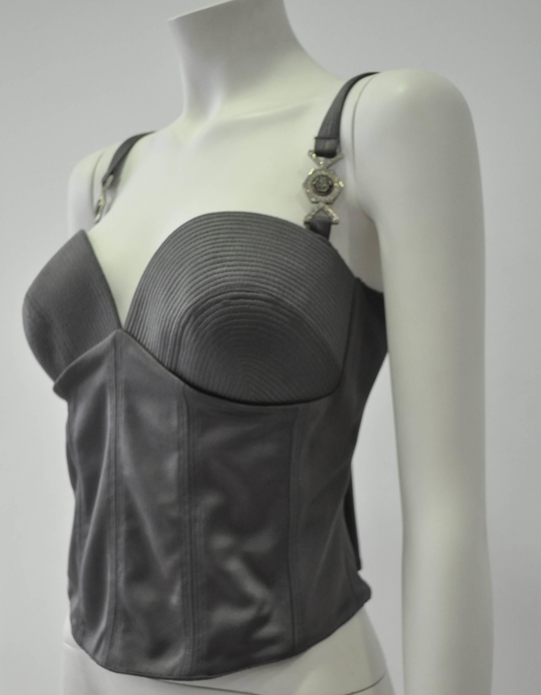 Women's Iconic Gianni Versace Versatile Couture Anthracite Boned Bustier