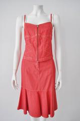 Original Marc Cain Red Denim Contrast Stitch Bustier Skirt Ensemble