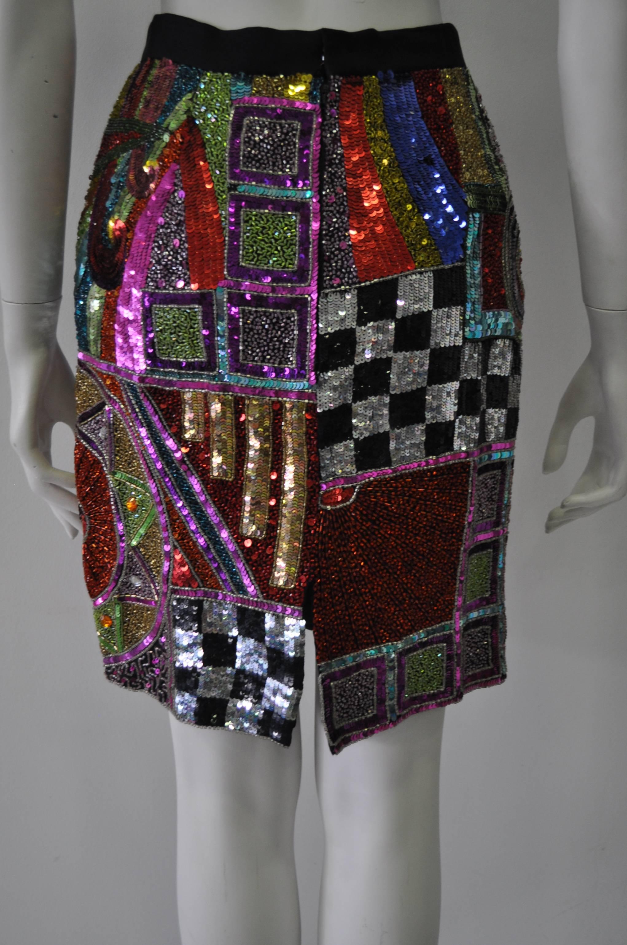 Amazing Ella Singh Colorful Sequined Silk Skirt For Sale 1