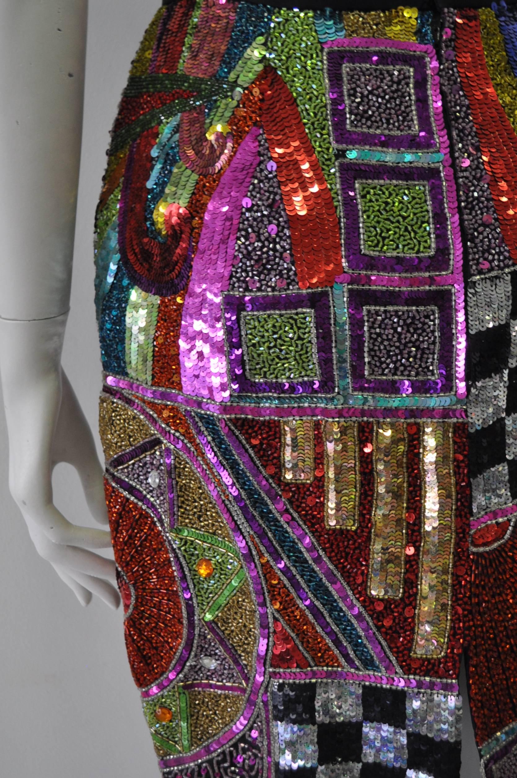 Amazing Ella Singh Colorful Sequined Silk Skirt For Sale 2